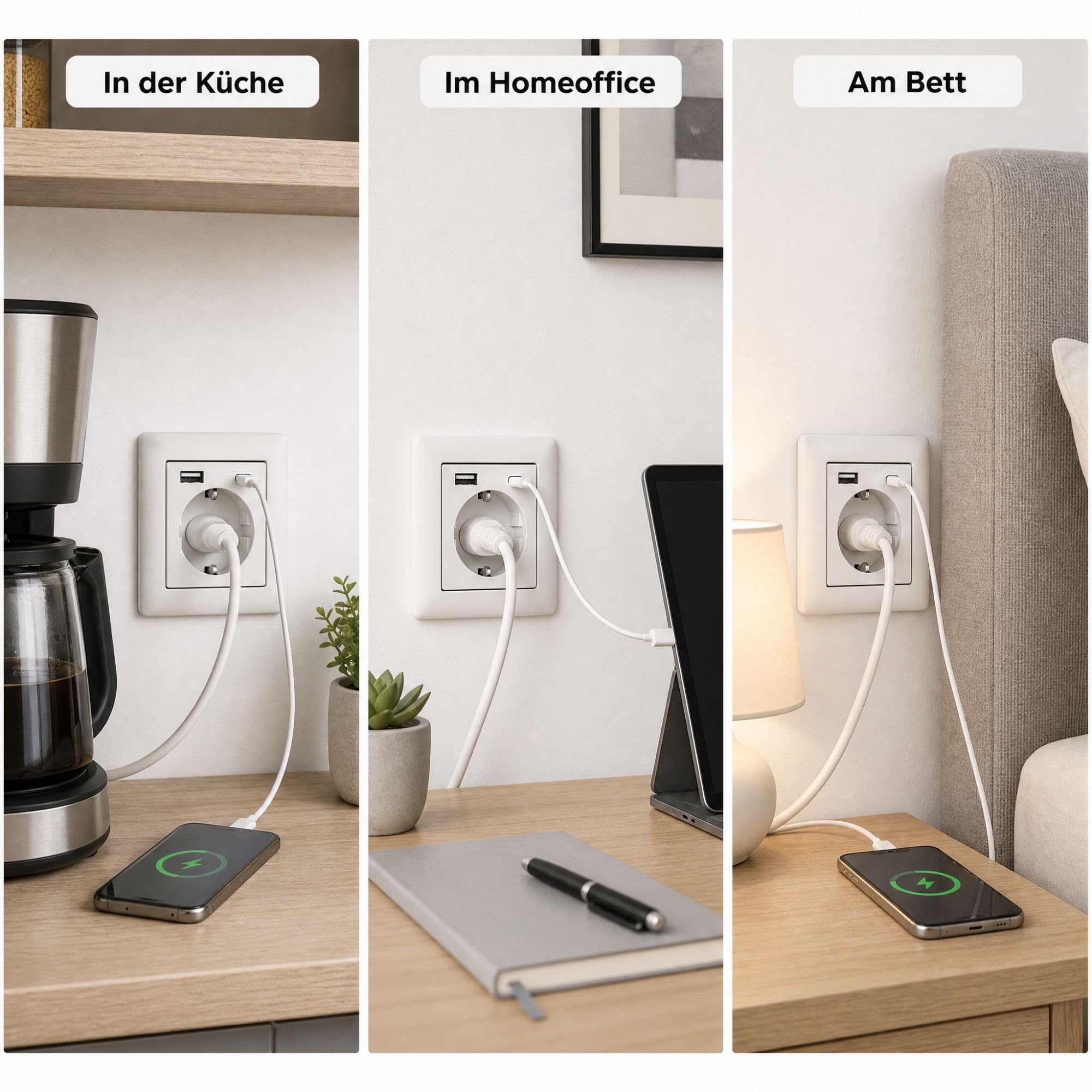 USB-Steckdose chargeMax unter Putz USB-A + USB-C mit Rahmen Ausführung 2USB, Tiefe nur 32mm, Set mit Abdeckung Busch Jaeger Balance Si alpinweiß glänzend