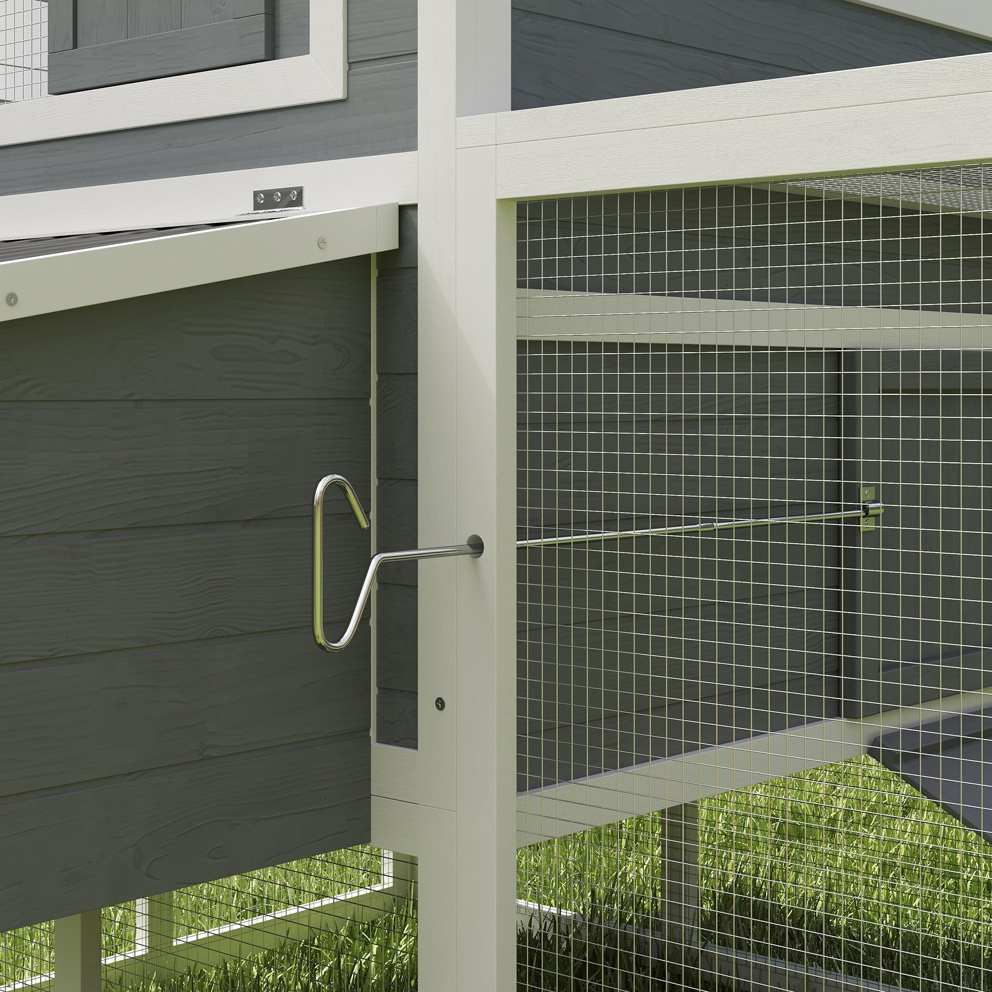 PawHut Gallinero Jaula para 10-15 Gallinas 315,5x150,5x140,5 cm Gris | para Exterior, de Madera, Grande, con Perchas, Columpio, Rampa, Bandeja Extraíble
