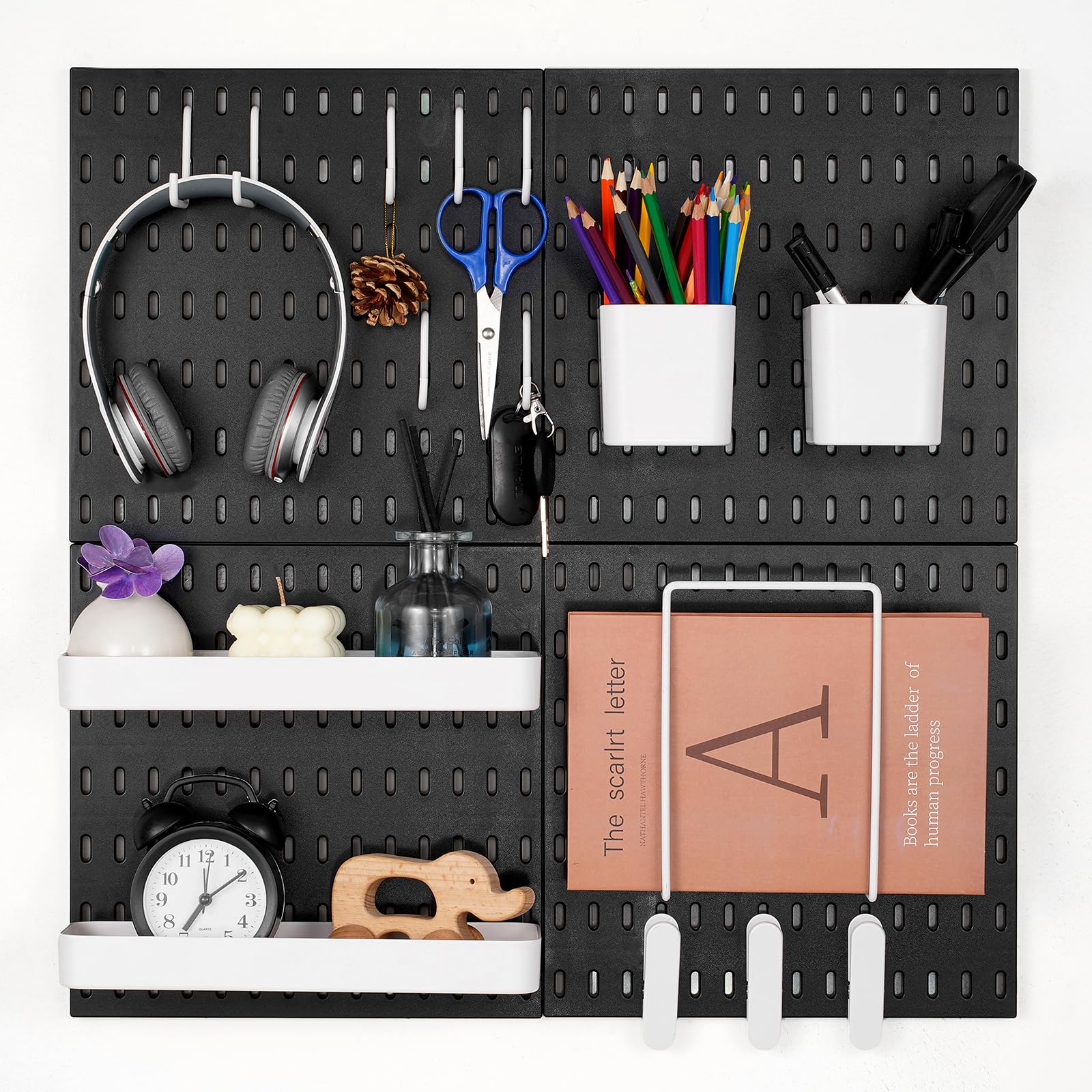 VEVOR Panneau Perforé Mural 280x280 mm Organiseur Garage en Plastique avec 4 Panneaux Perforés, Accessoires, Kit Rangement d'Outils pour Bureau, Salle d'Artisanat, Maison, Entrepôt, Magasin, Noir