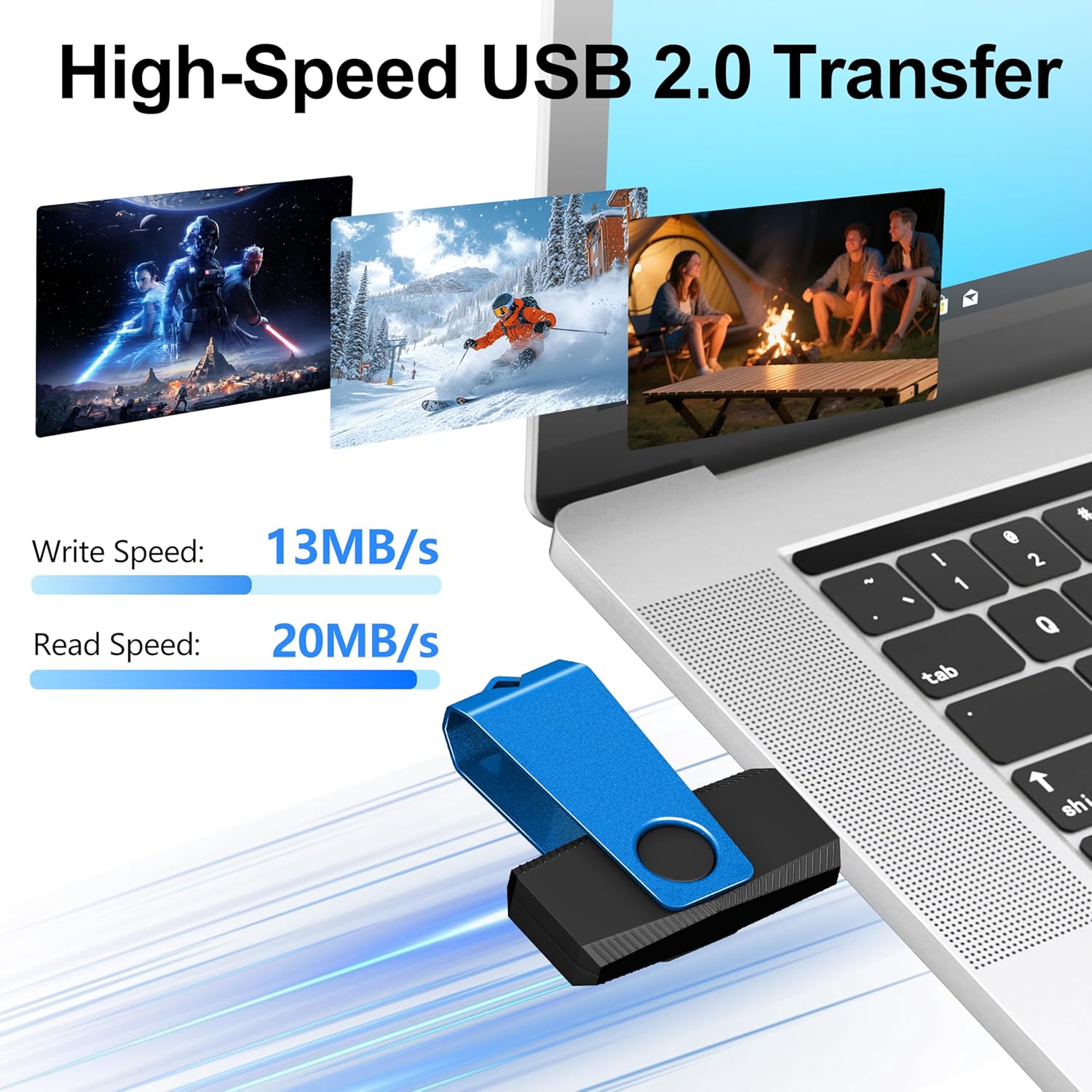 (Not 128GB) 128MB USB Flash Drive 20 Pack TEWENE Bulk USB 2.0 Thumb Drives Zip Drive USB Memory Stick Jump Flash Drives Bulk for Storage and Backup (128MB Blue)