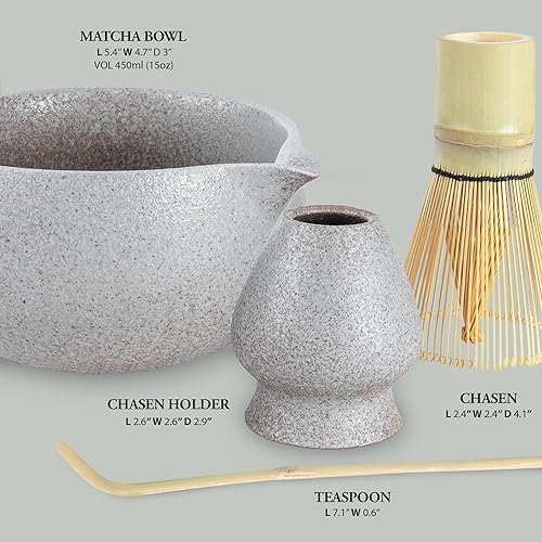 Miniatura 6 de Juego de batidor de matcha gris con textura de piedra con boquilla de vertido, kit de matcha japonés con cuenco de cerámica hecho a mano, batidor de