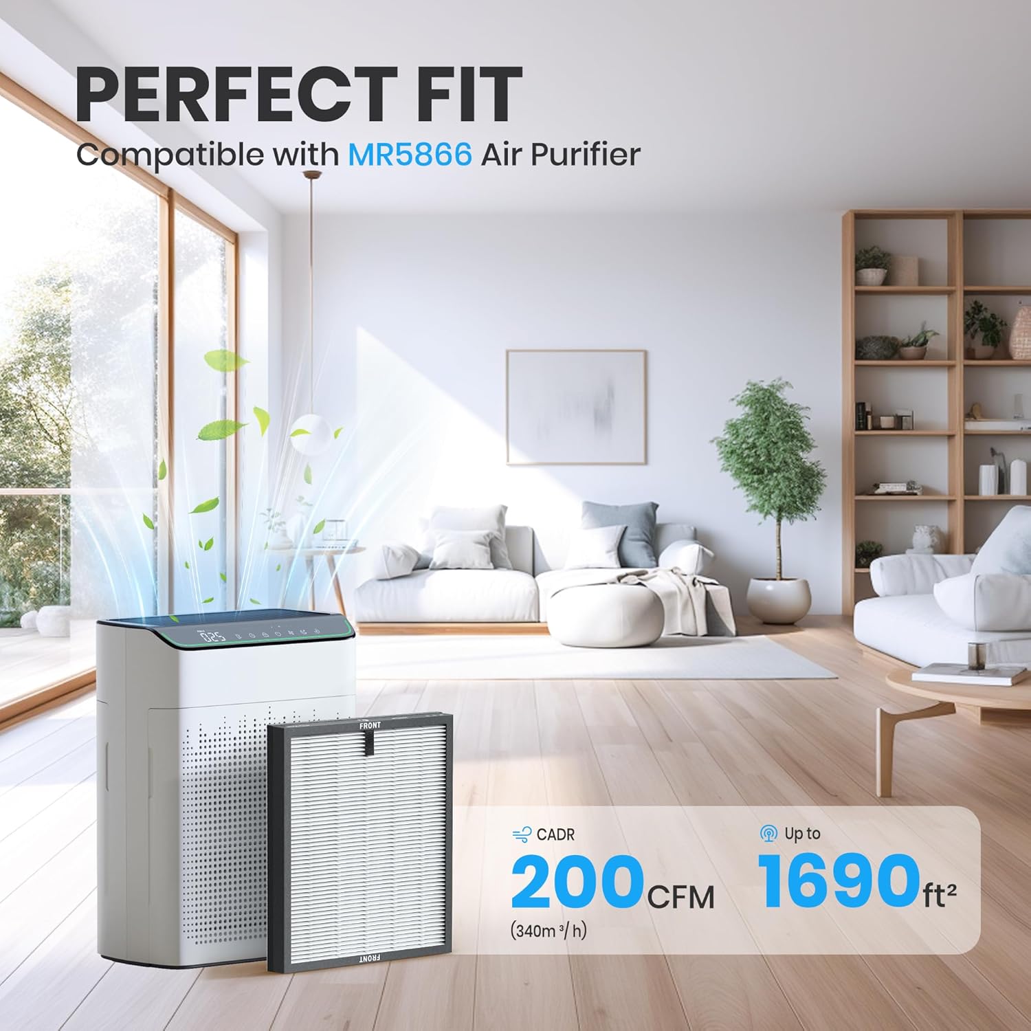 Genuine Air Purifier Replacement Filter, True HEPA Filter Compatible with MR5866 for 99.97% Air Pollutants, Odor and Smoke, Original Version White 2 Pack - Image 2