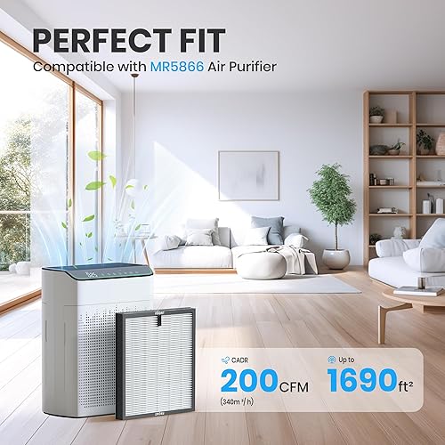 Miniatura 2 de Paquete de 2 filtros purificadores de aire MR5866 para purificador de aire MORENTO MR5866, purificador de aire FLANUR MR5866, repuesto de filtro