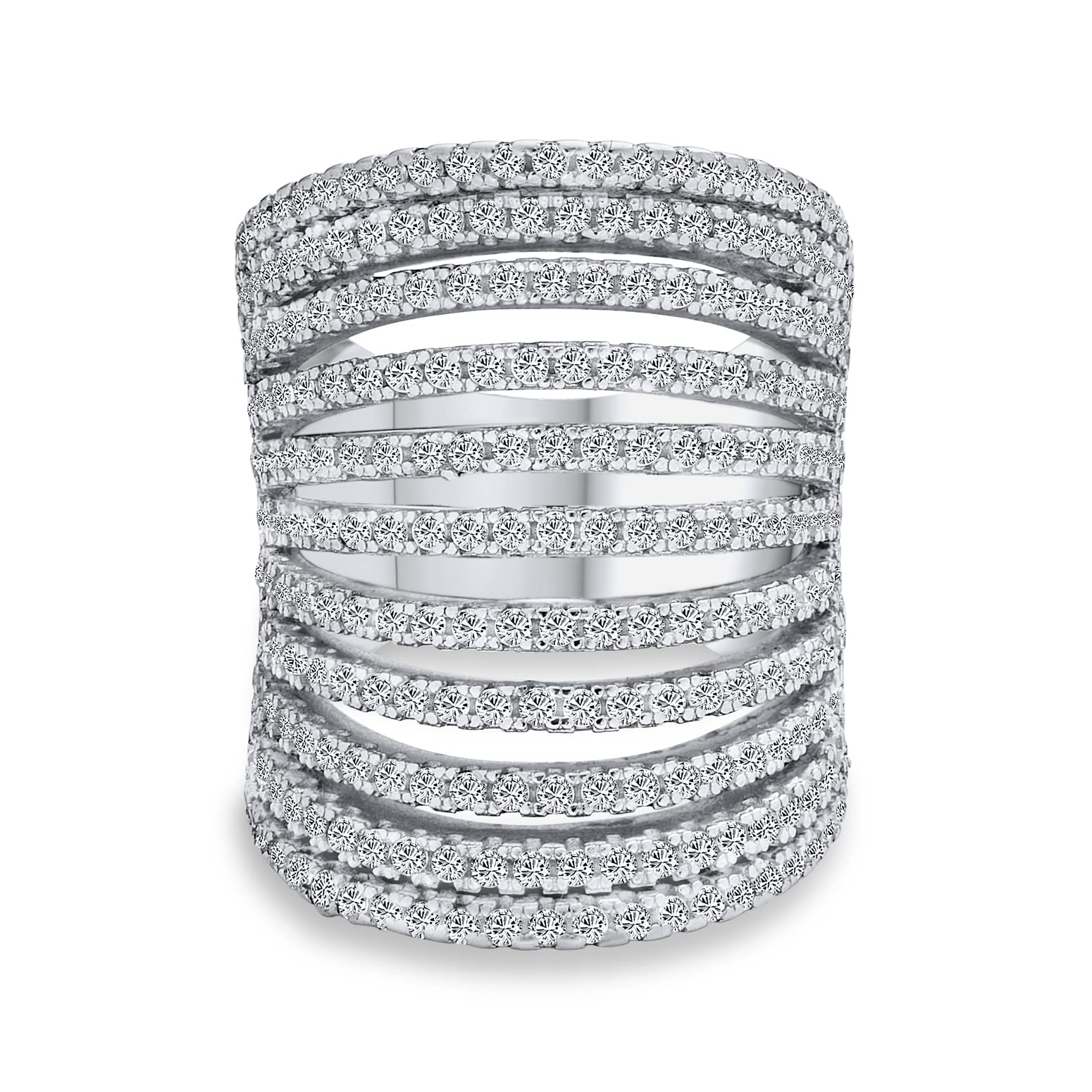 Bague armure intégrale argent .925 grand anneau cocktail zircon pour ado - 7