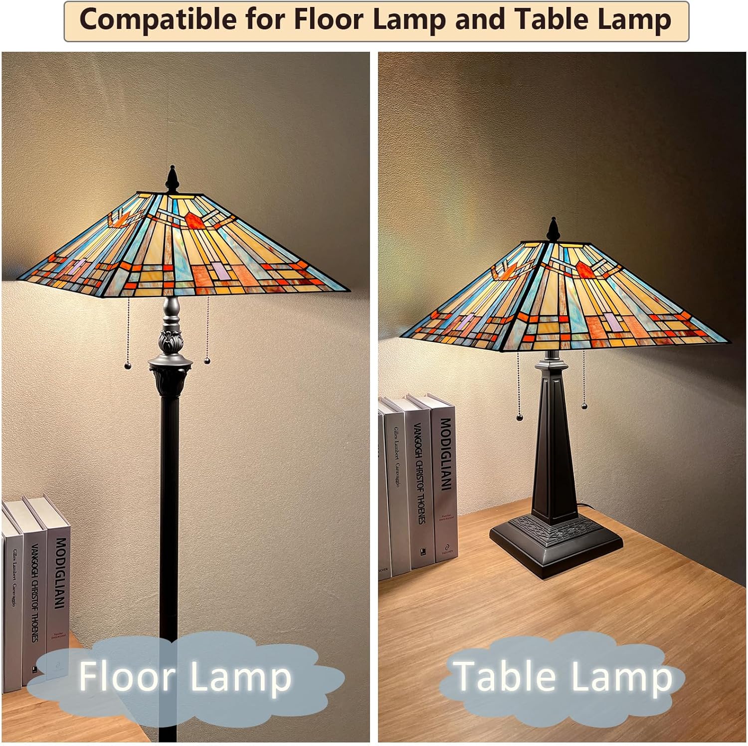 Tiffany Replacement LampShade,16 inch Mission Style Handcrafted Stained Glass Lamp shade for Table Lamp and Floor Lamp