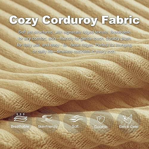 Miniatura 5 de Silla Puf Gigante para Adultos, Tumbona de Pana con Soporte Inigualable para la Espalda, Almohada Cervical Desmontable, Otomana Cómoda y Funda