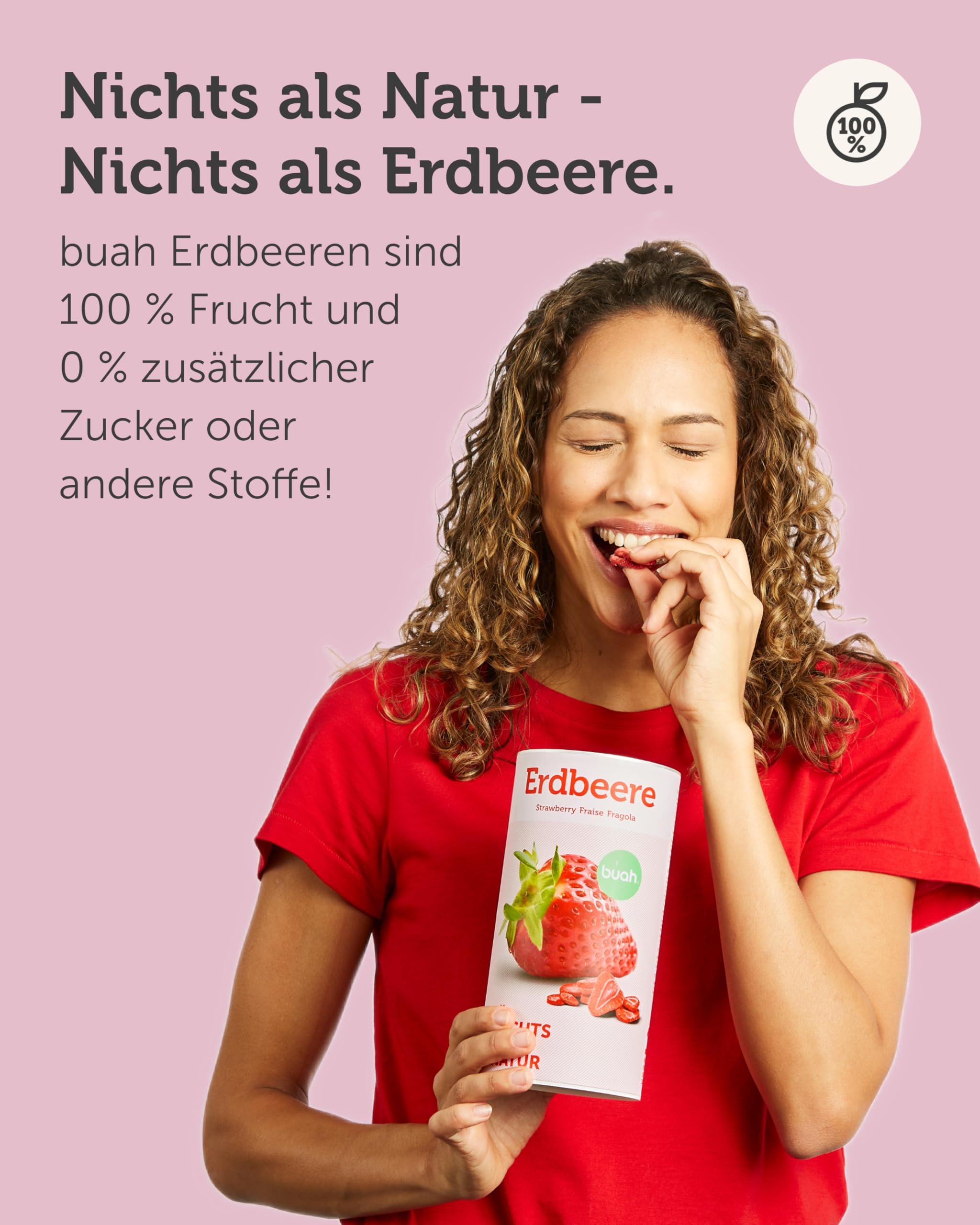 BUAH® Gefriergetrocknete Erdbeeren | Erdbeer Chips Als Snack Oder Für Smoothies | Idealer Süßigkeiten Ersatz | Vegan & ohne Zuckerzusatz | 96g