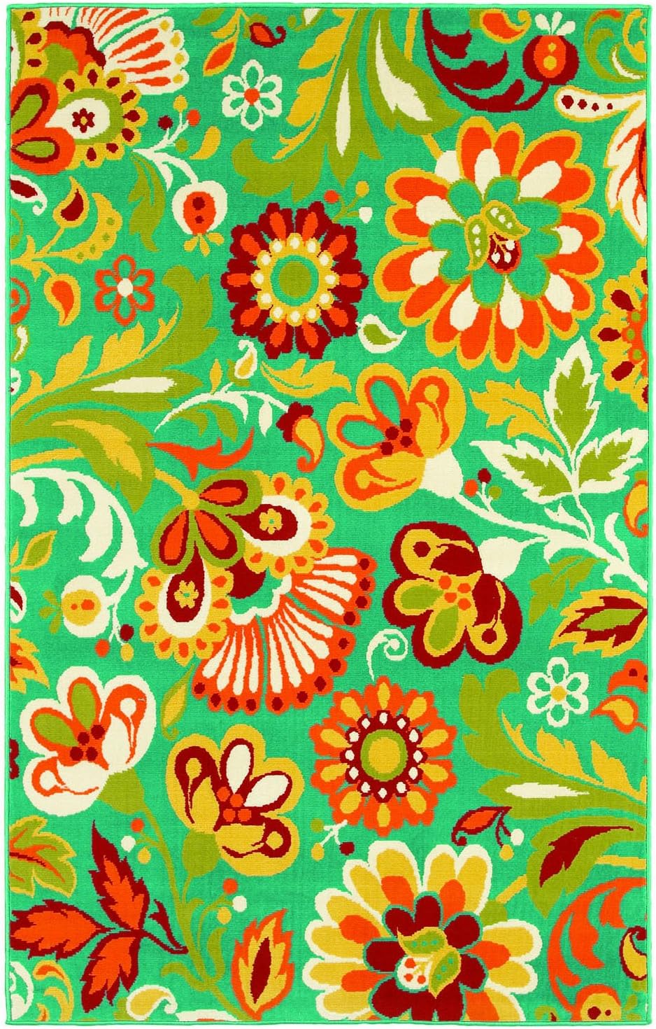 Shaw Al Fresco Floral Indoor/Outdoor Rug, 5-Feet 3-Inch by 7-Feet 10-Inch, Turquoise