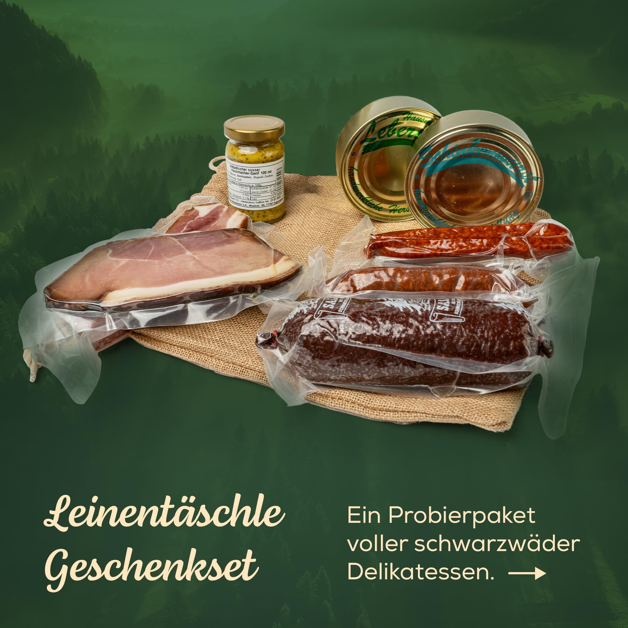 Schwarzwald Metzgerei Geschenkkorb 9-teilig im Leinentäschle mit traditionellen Wurstspezialitäten