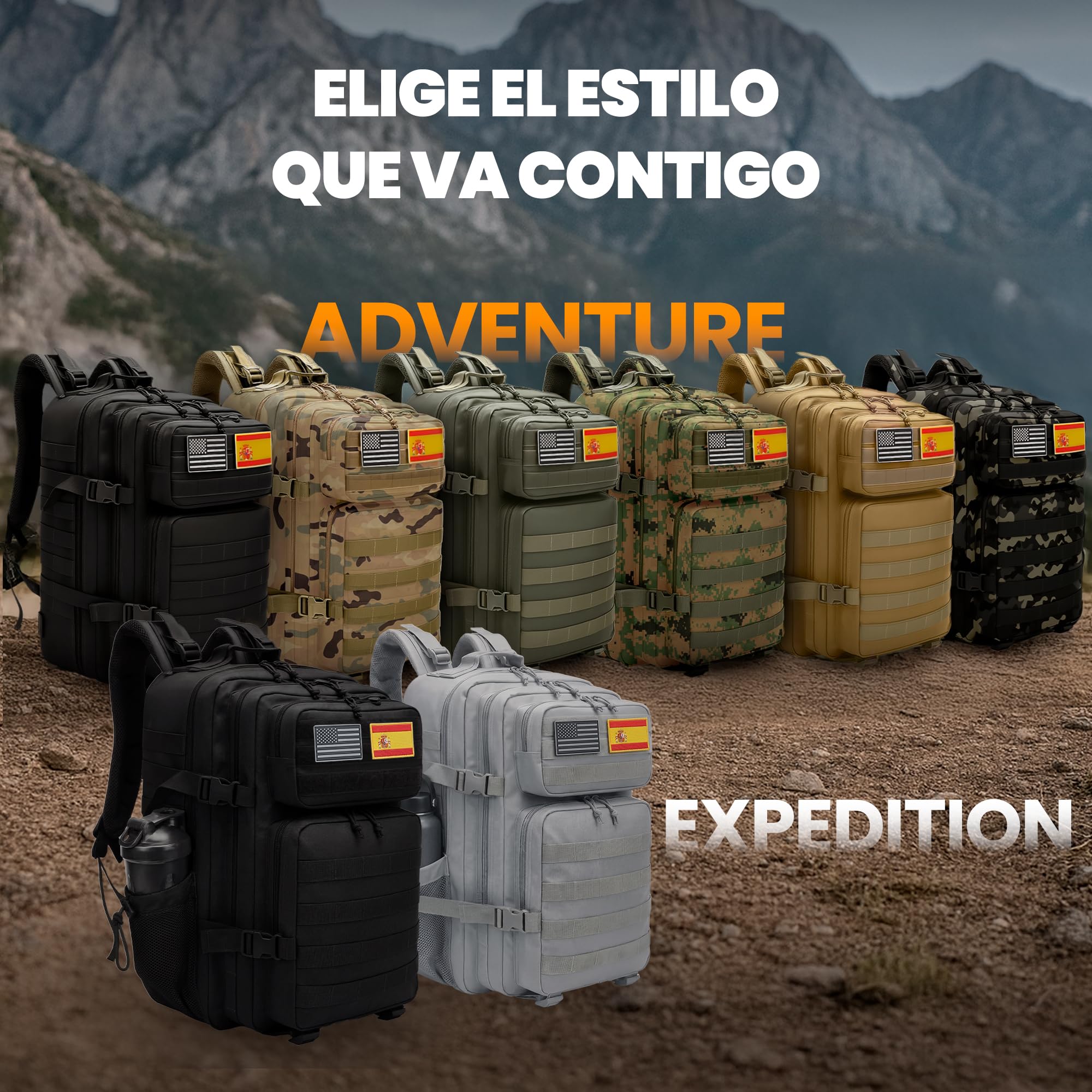 unycos - Mochila Táctica Militar【45L】con Sistema Molle y Bolsillos Laterales, Tela Oxford 900D Resistente, Bolsillos para 3 Días de Emergencias, Caza, Senderismo, Viaje, Crossfit, Gimnasio (Negro)