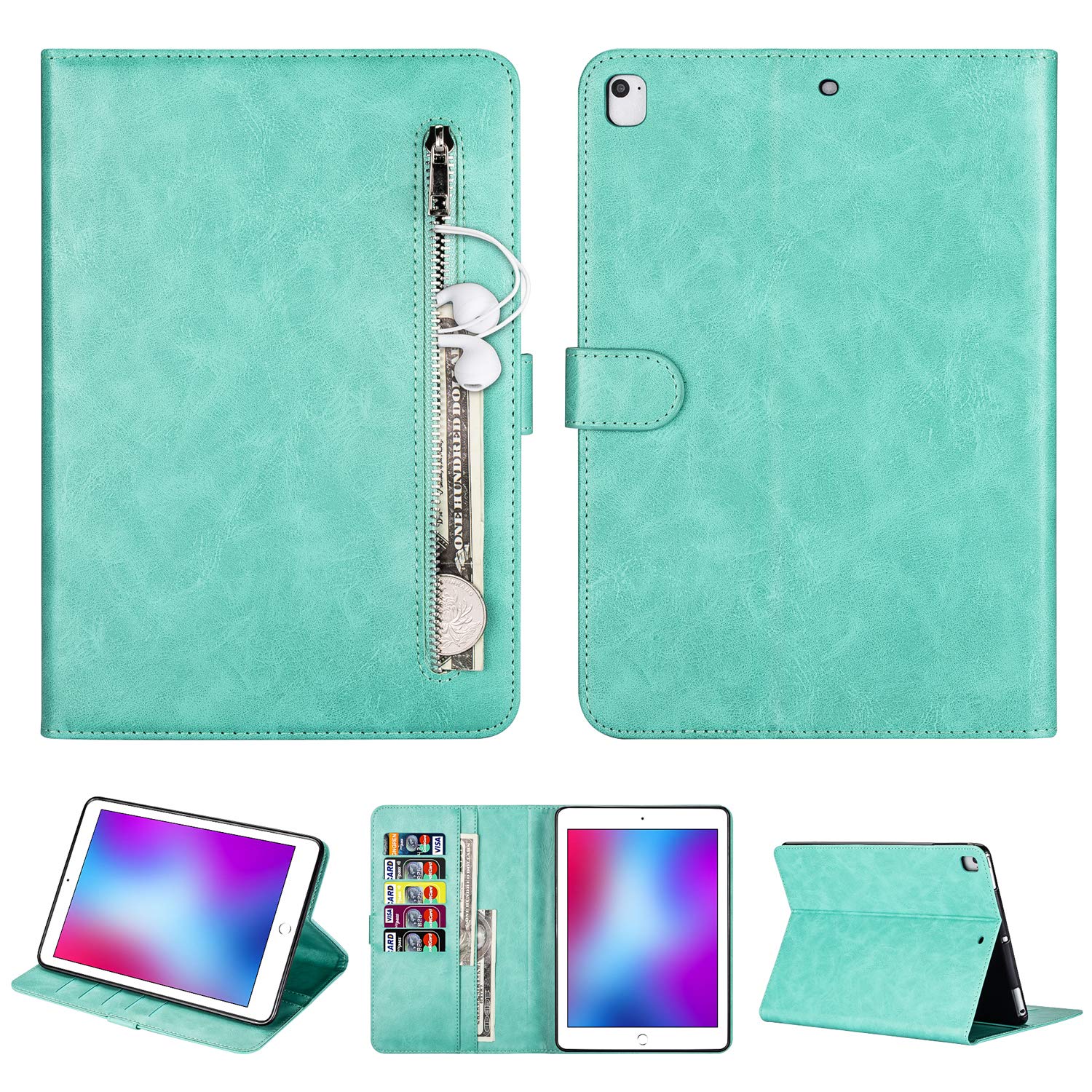 Leather Case for iPad 10.2 (7th Gen) 2019/iPad Air 10.5 (3rd Gen)/iPad Pro 10.5 2017, Binguowang Shock Proof Protective Stand Case Cover with Auto Sleep/Wake Feature Classy Folio Case (Mint)