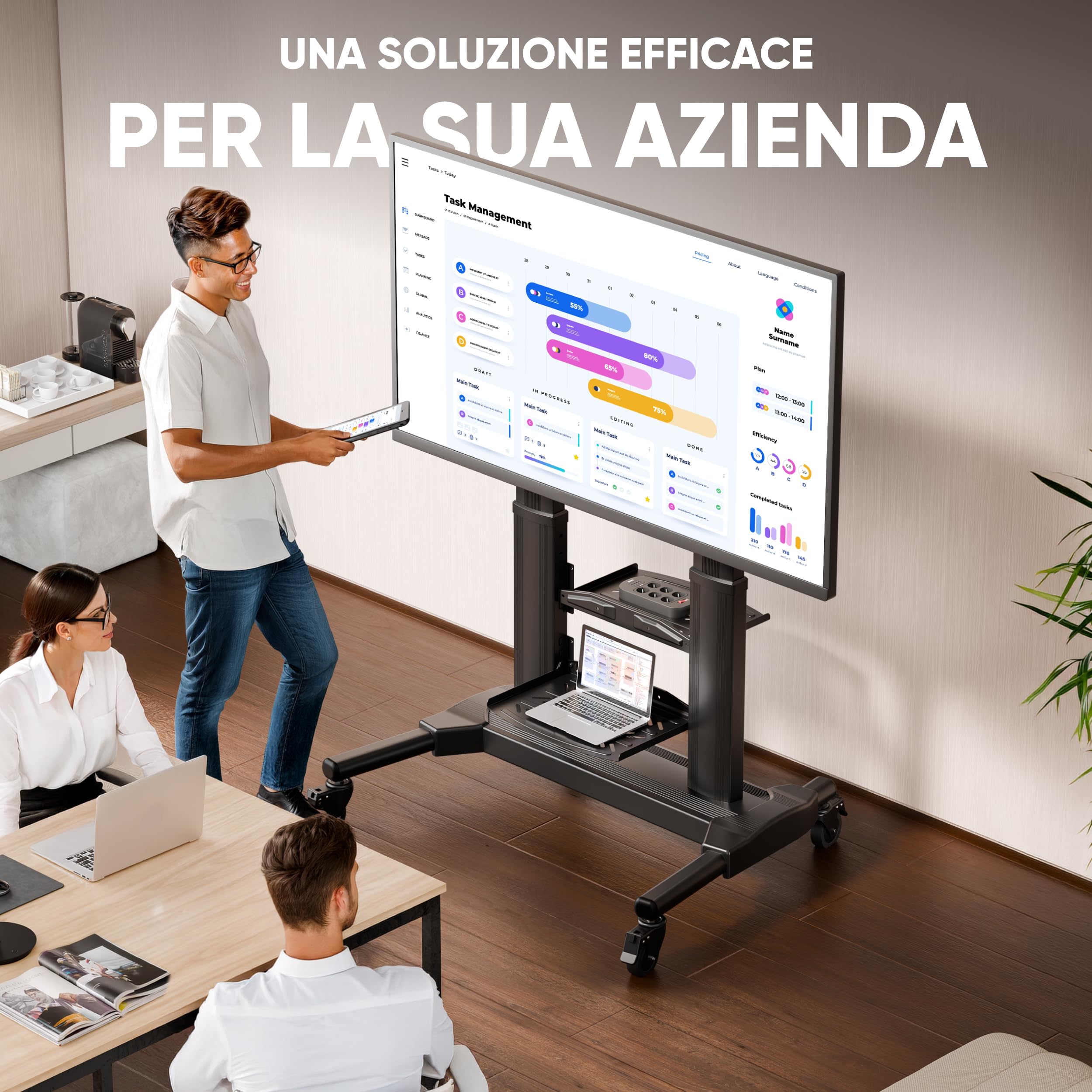 ONKRON Supporto TV da pavimento con Rotelle Mobile TV Universale con Ripiani Carrello porta TV Orientabile Piedistallo TV per schermi 40¨-80¨ fino 45 kg VESA max 700x400 mm
