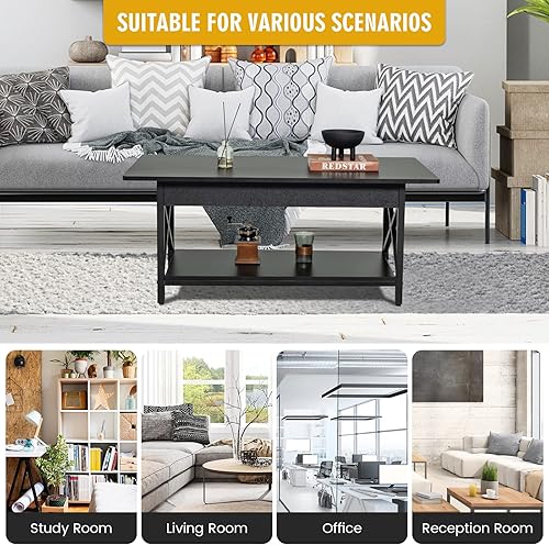 Miniatura 18 de COSTWAY Mesa auxiliar industrial, mesa de té de cóctel de madera de 2 niveles con estante de almacenamiento y marco de acero en forma de X, mesa