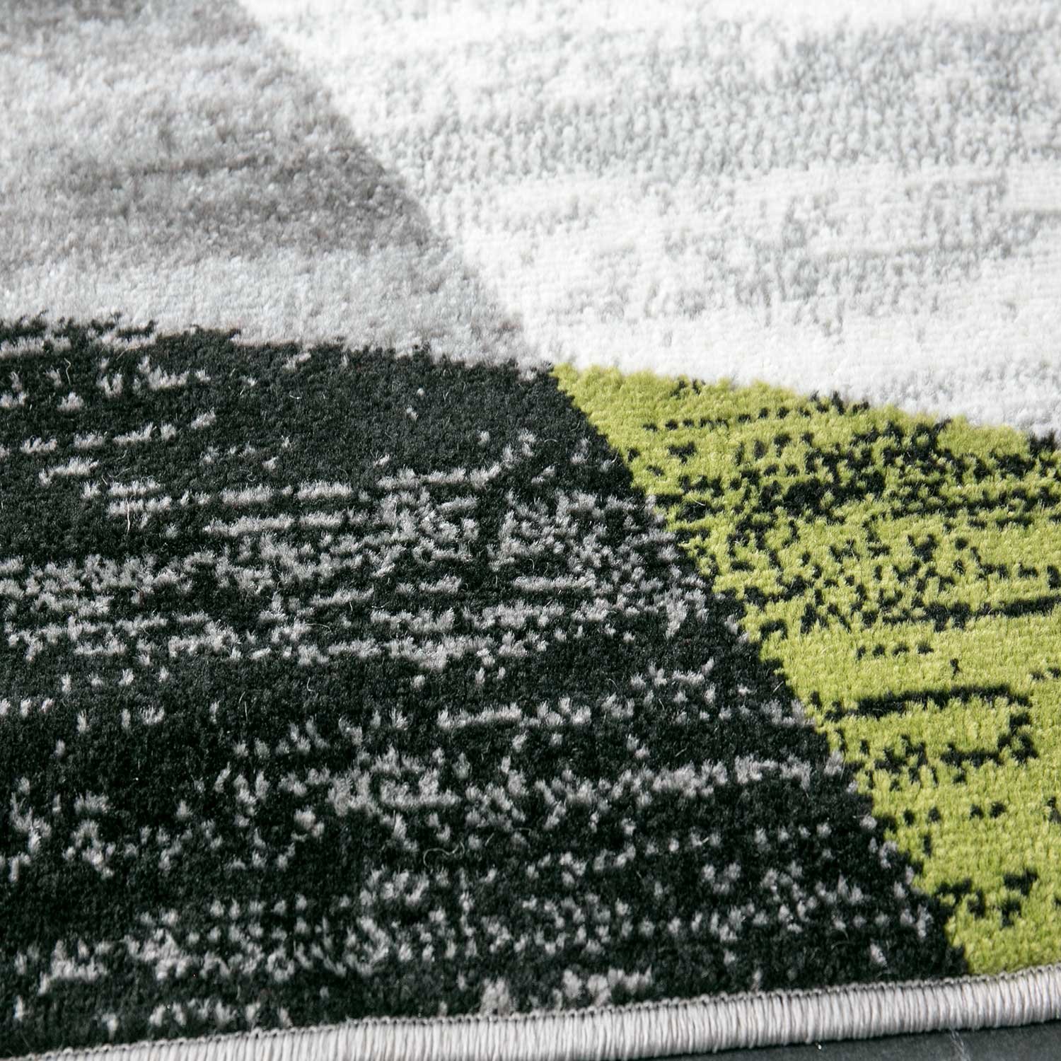 VIMODA Alfombra Moderna de salón con Dibujo geométrico en Gris, Blanco, Negro y Verde. Material con Certificado ÖKO Tex, Maße:120x170 cm