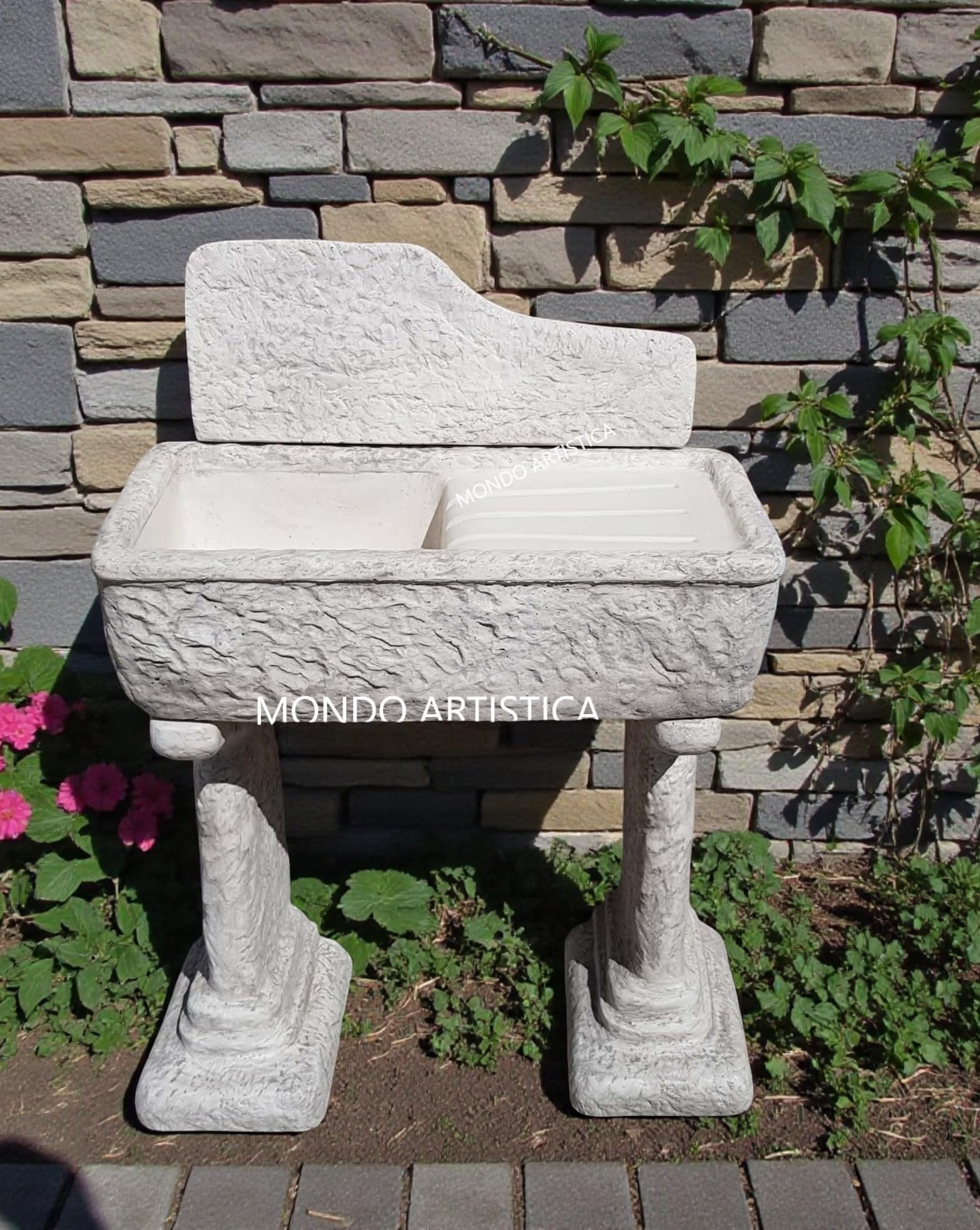 LAVANDINO LAVABO VASCA PILOZZO FONTANA PER CUCINA DA ESTERNO GIARDINO IN CEMENTO MARMO ALTEZZA 113 CM