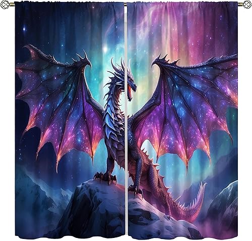 wlsgdsg Fantasy Dragon Blackout Curtains for Bedroom,Mystic Magic Star Epic Adve
