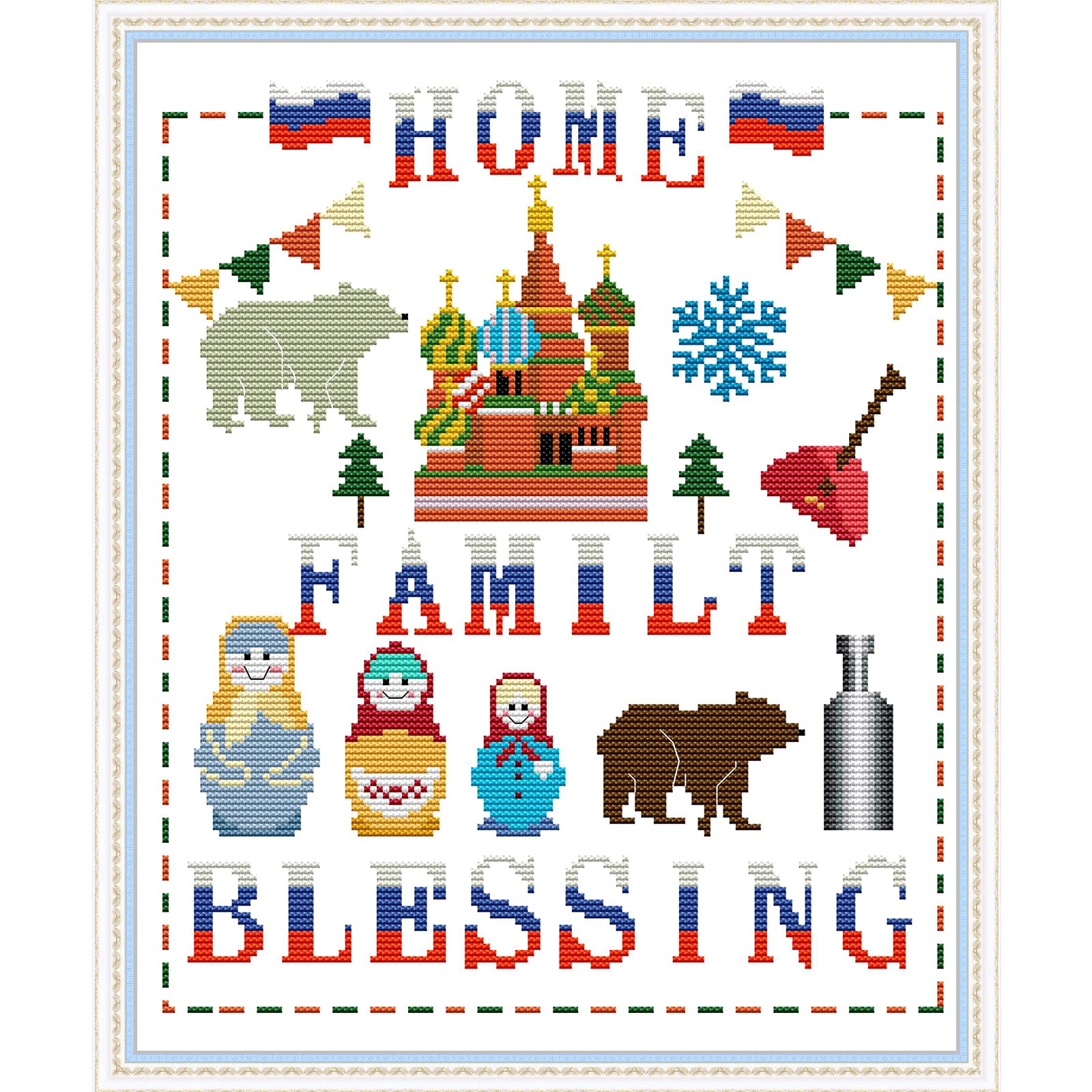 Stamped Cross Stitch Kits for Beginners Full Range of Cross Stitching Preprinted Pattern for Kids or Adults, Embroidery Needlepoint Starter Kits-Bless My Family, 15.4x18 inch