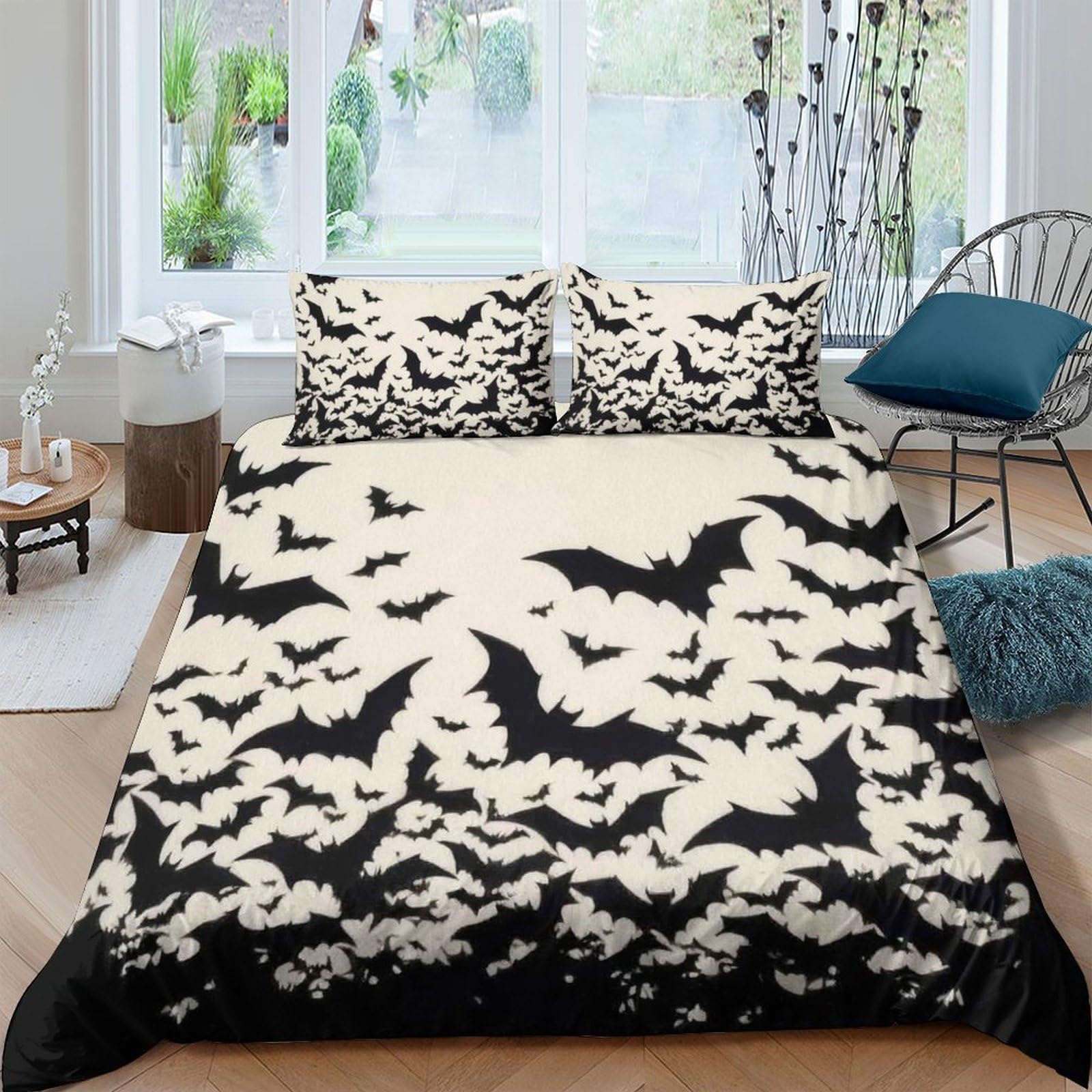 Ctjqhvkz Style-9 3D Printed Bat Pattern Fitted Sheet Microfiber Soft Decor Halloween Gothic Bed Cover For Bedroom Guest Room Single（135X200cm）