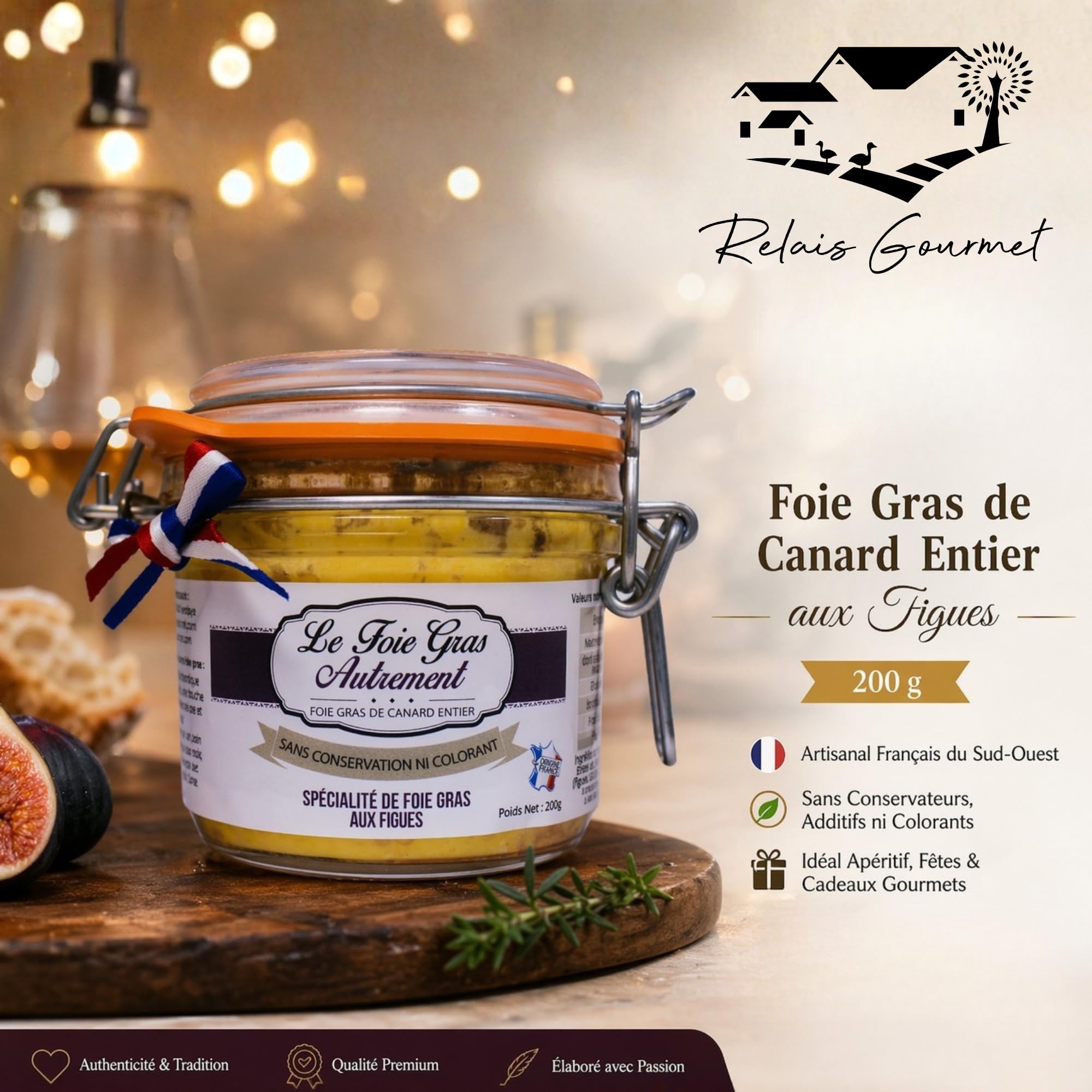 Foie gras de pato entero natural 400 g – Relais Gourmet | Artesanal francés | Sin conservantes, aditivos ni colorantes | Caja gourmet y regalo