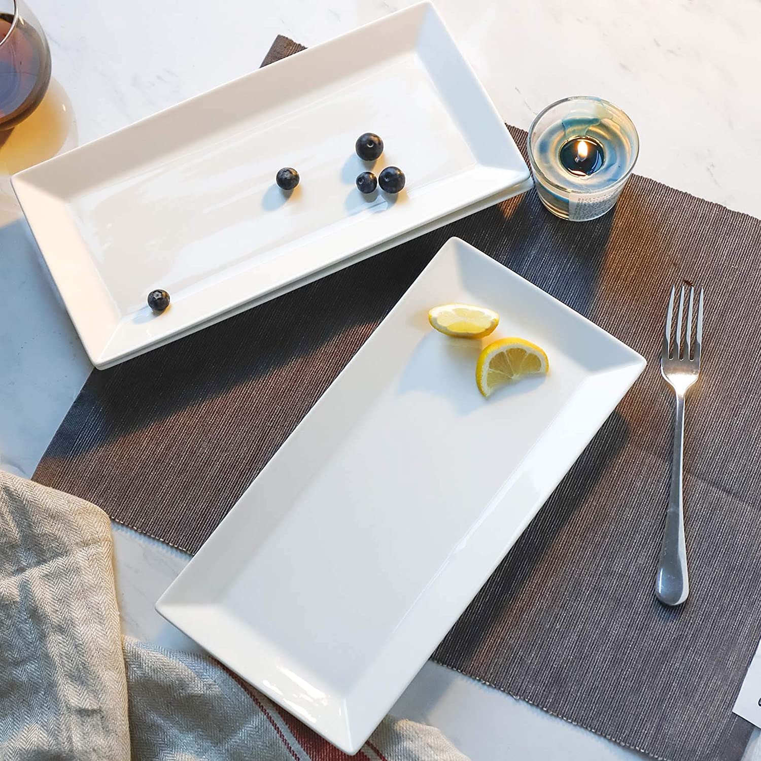 BARCROCK Acrylic Premium Rectangular Serving Plate Use Multipurpose Tray for Snacks, Food and Salads Dessert Plate, Pack of 2 (White)-image-10