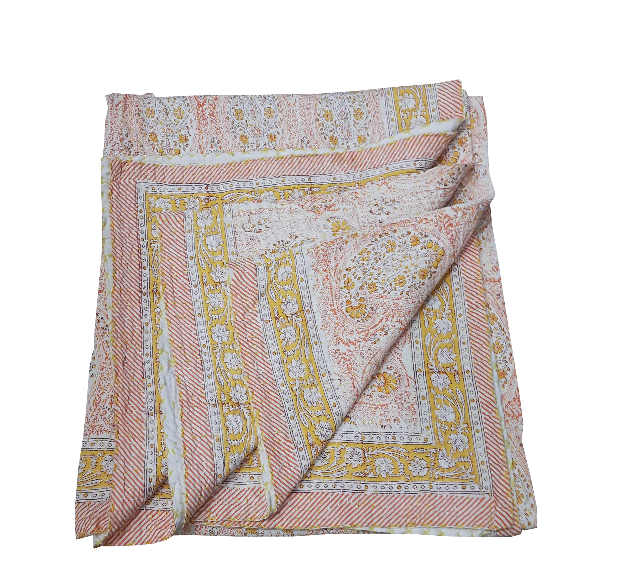 Exportindia New Indian Hand Made Kantha Quilt Cotton Soft fine Cotton Hand Block Printed Kantha Quilt Cotton Blanket Bed Cover Bedspread Hand Made Kantha Quilt (King/Queen Size 90x108 Inch)