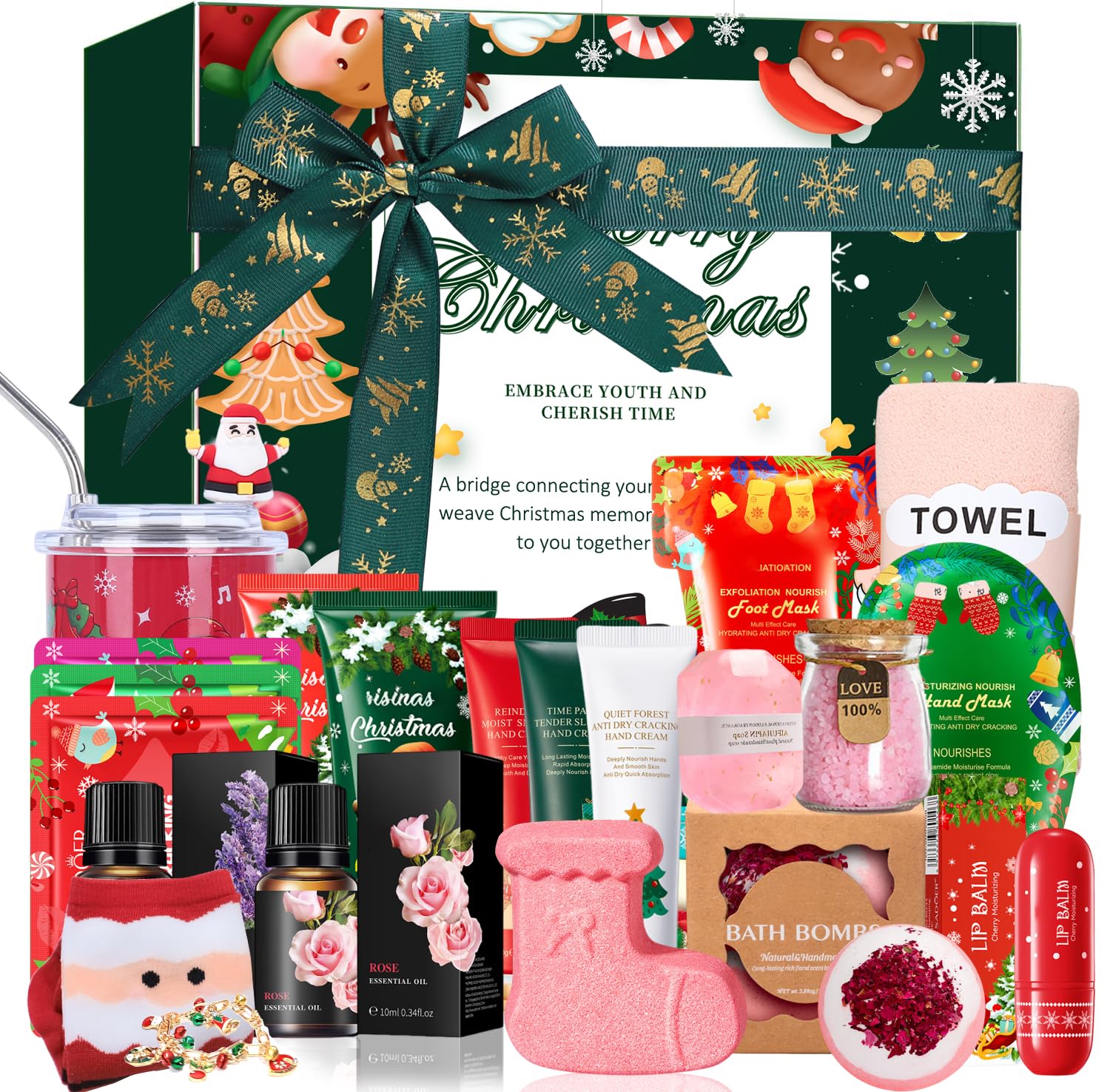 Geschenkset Frauen Weihnachten, Weihnachtsgeschenke für frauen, Geschenke für Weihnachten, Geschenke für Frauen, Entspannende Spa Geschenk mit Tumbler und Handcreme für Mütter, Christmas Relaxing