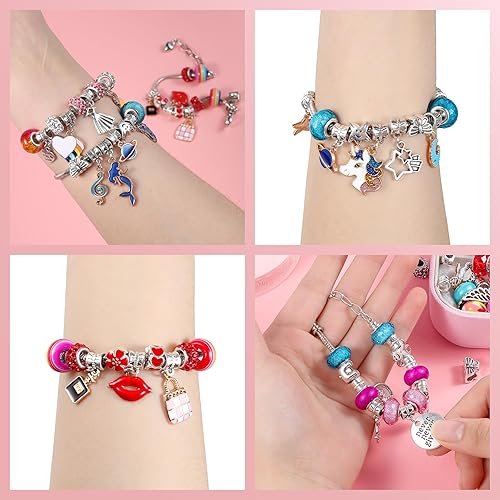 Miniatura 7 de Kit de fabricación de pulseras con dijes, kit de fabricación de joyas de unicornio, relleno de cesta de Pascua para niñas de 8 a 12 años, pulseras,