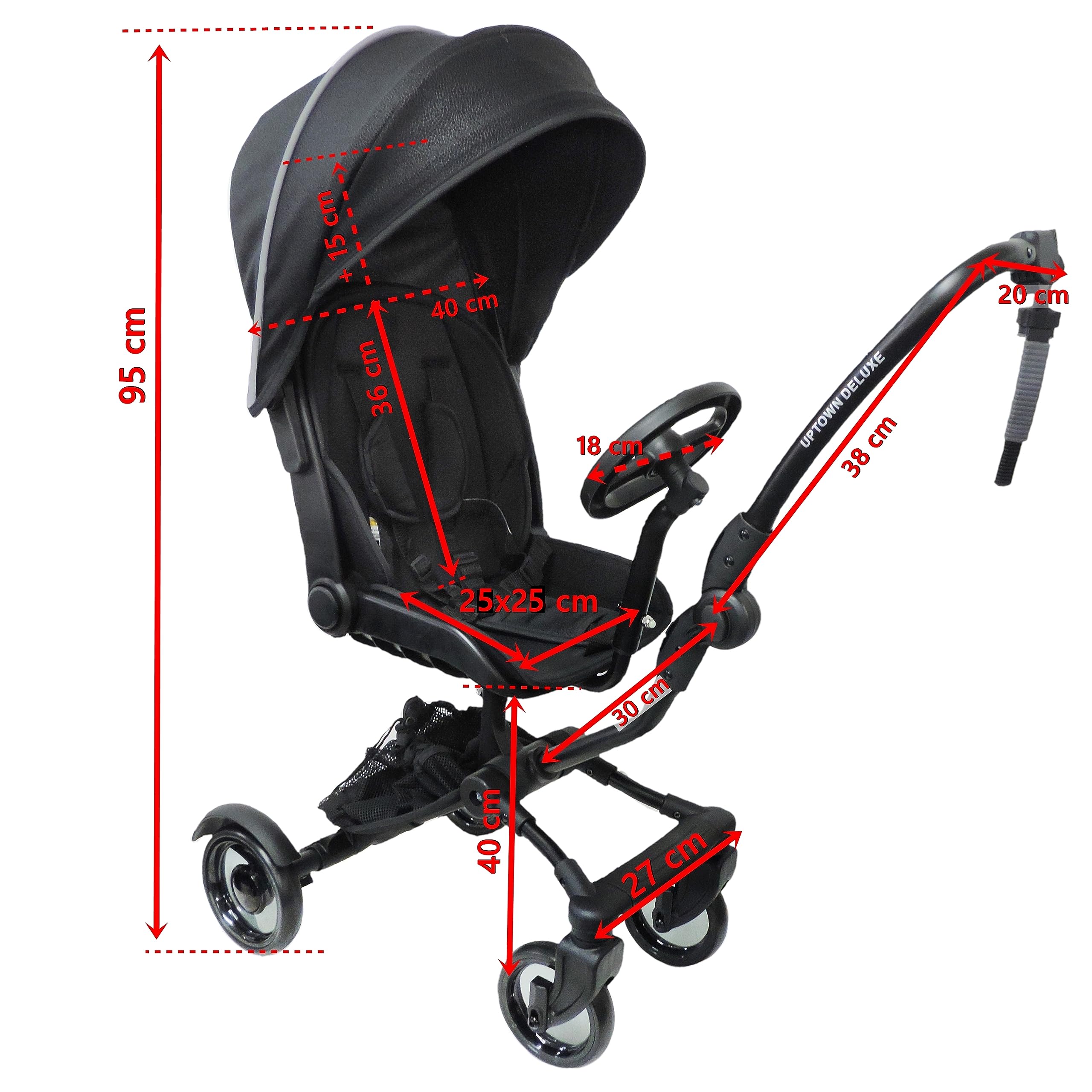 Eichhorn Uptown-Rider Deluxe Geschwistersitz Anhänger für Kinderwagen inklusive Regenschutz und Sonnenverdeck, Schwarz