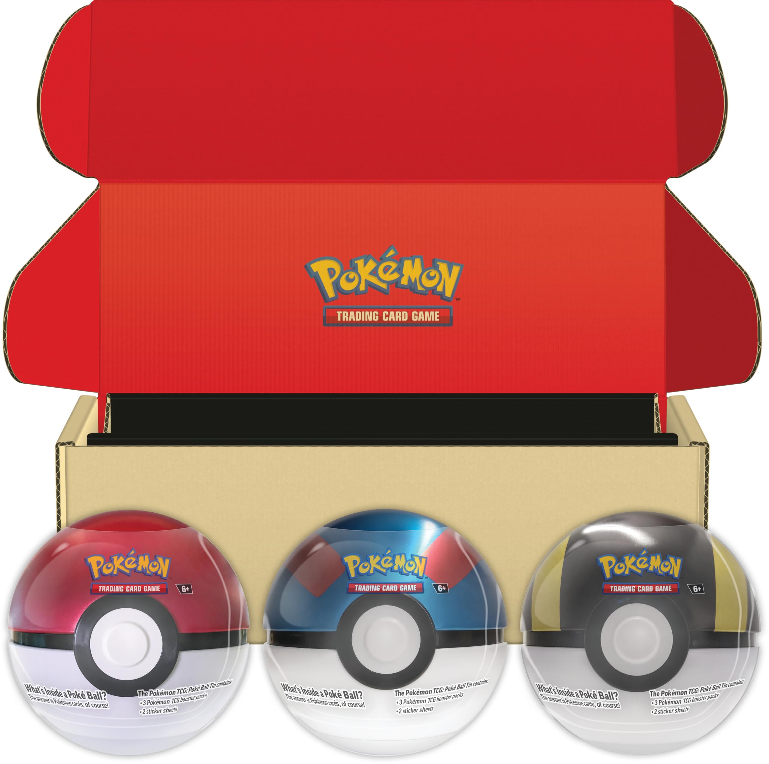 Pokémon TCG: Poké Ball Tin Bundle—Poké Ball, Great Ball & Ultra Ball (9 Pokémon TCG Booster Packs & 6 Sticker Sheets)