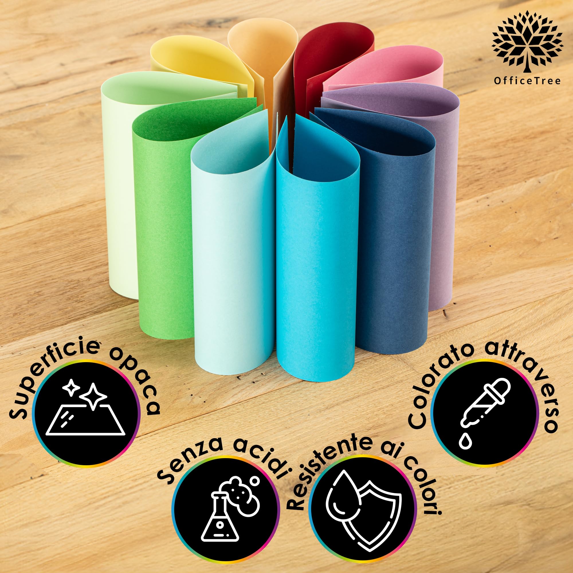 OfficeTree 50 arkuszy papieru pastelowego A4 300g, 10 kolorów, karton fotograficzny do DIY