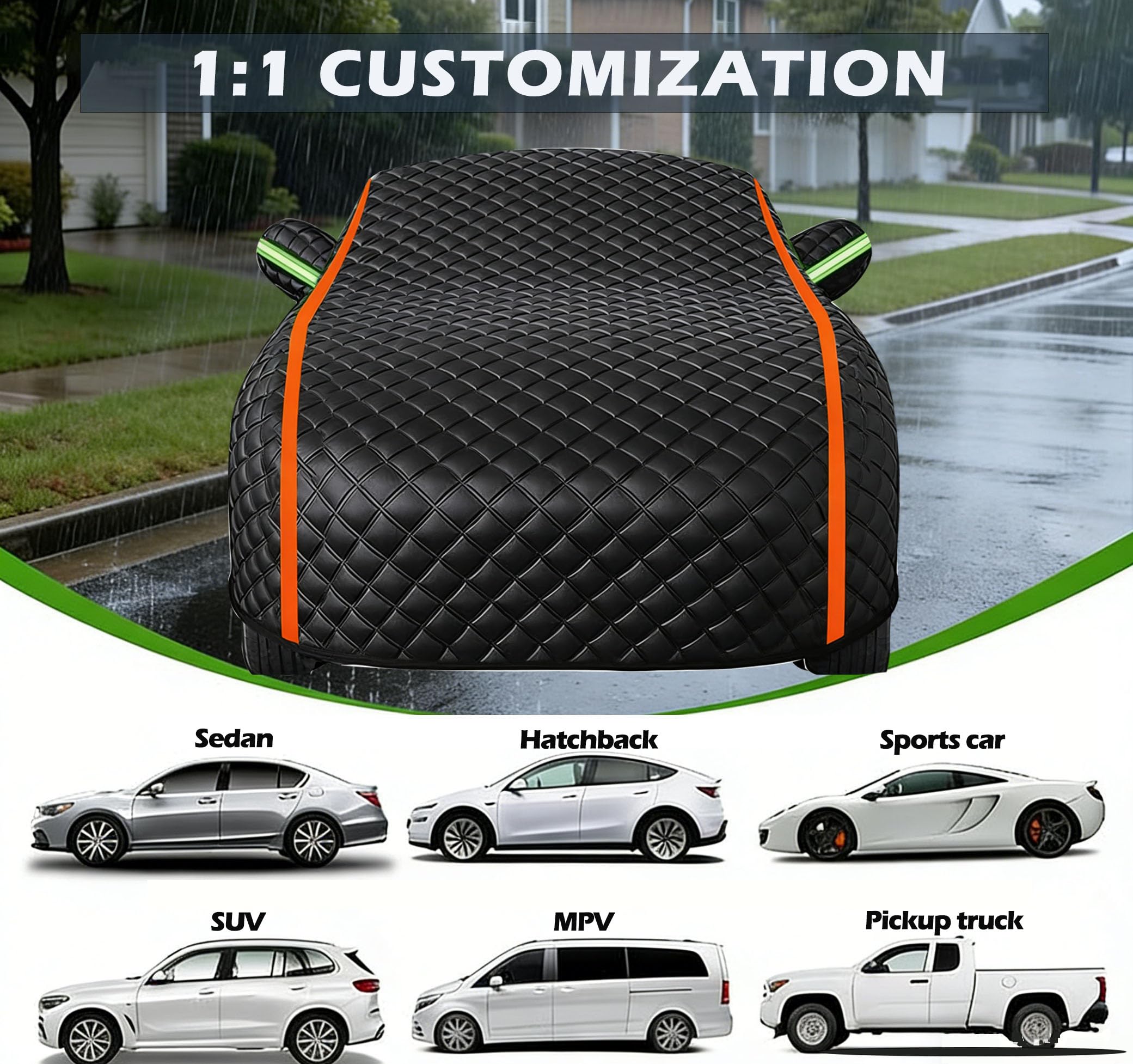 Telo Copriauto Antigrandine Imbottito per Audi Q3 2012-2026,Impermeabile Telo Copri Auto Esterno Completo Copertura Esterno con Cerniera E Cinghia Antivento