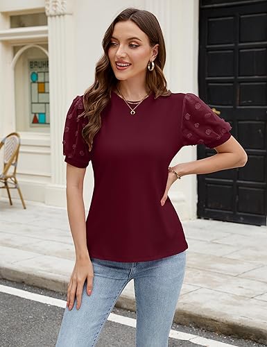 Miniatura 2 de Blooming Jelly Blusa de manga corta para mujer, casual, elegante, acanalada, para verano, para el trabajo