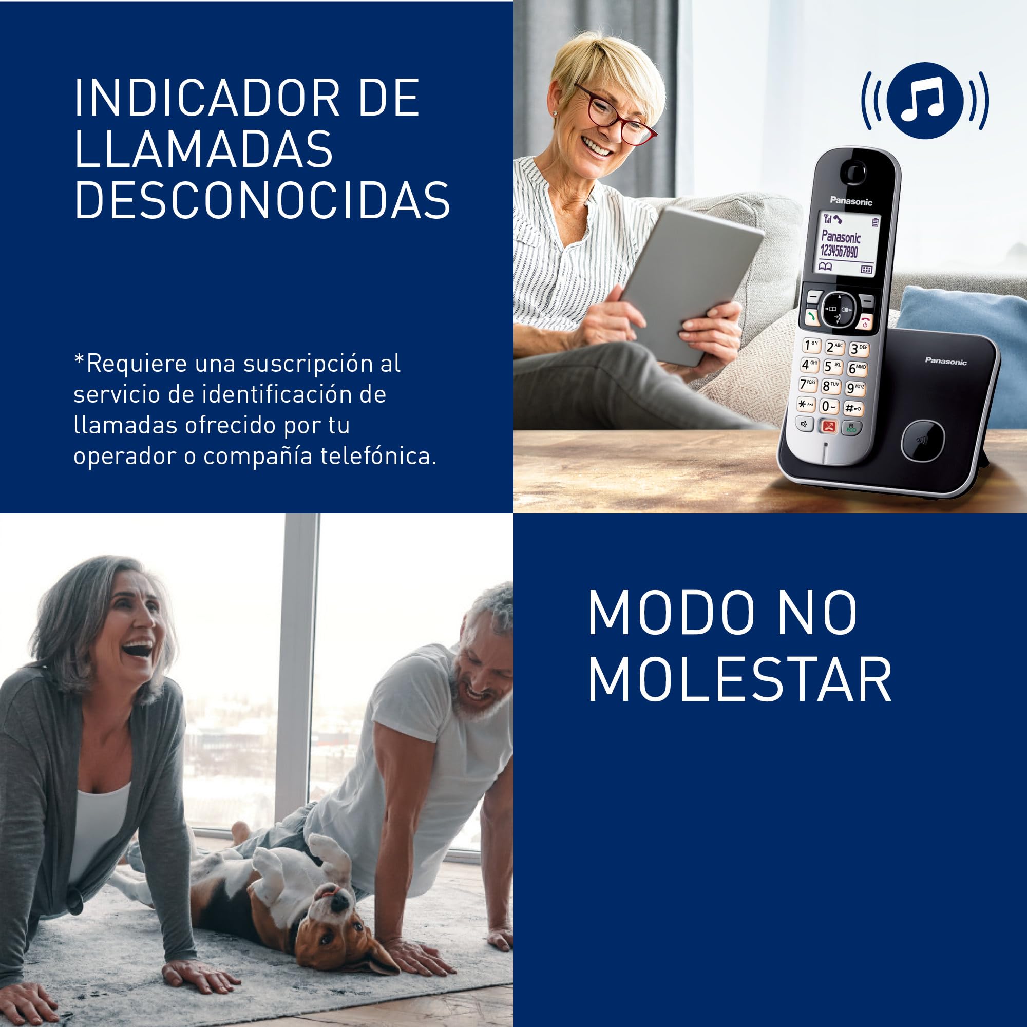 Panasonic KX-TG6852 Teléfono Fijo Inalámbrico Dúo con Manos Libres (Monitor de Bebes, Bloqueador de Llamadas, Modo No Molestar, Baja Radiación, Modo Eco) Plateado