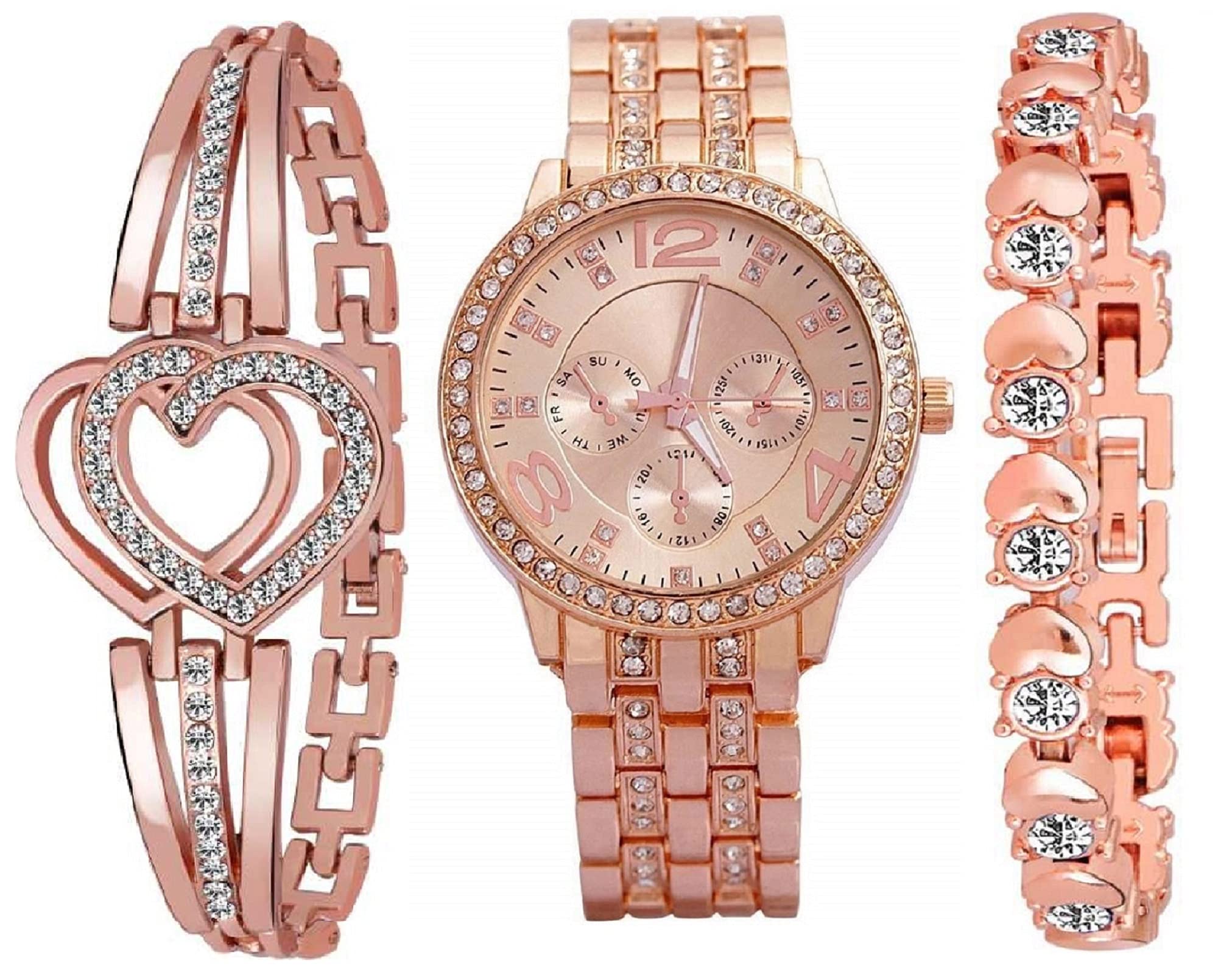ZUPERIA Diamond Studded Rose Gold Analogue Watch with 2 Bracelets for Girls & Women (RG Gevna) (B09BF9783W) Amazon Price History, Amazon Price Tracker