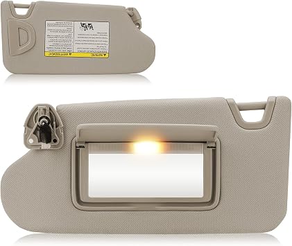 Sun Visor with Vanity Light for 2013-2018 Nissan Altima Without Sunroof, Left Driver Side Beige Sunvisor Replacement 96401-3TA2A