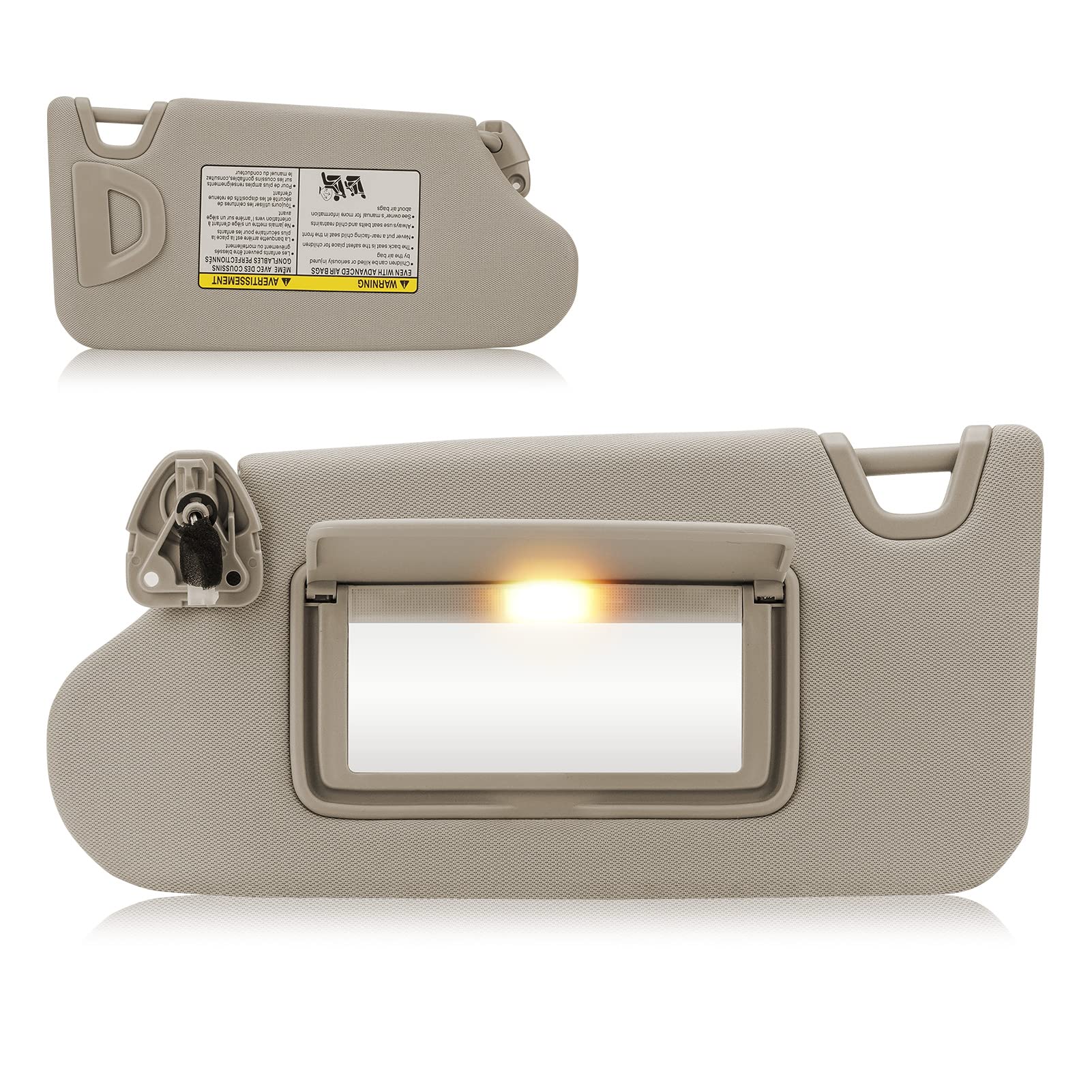 Sun Visor with Vanity Light for 2013-2018 Nissan Altima Without Sunroof, Left Driver Side Beige Sunvisor Replacement 96401-3TA2A