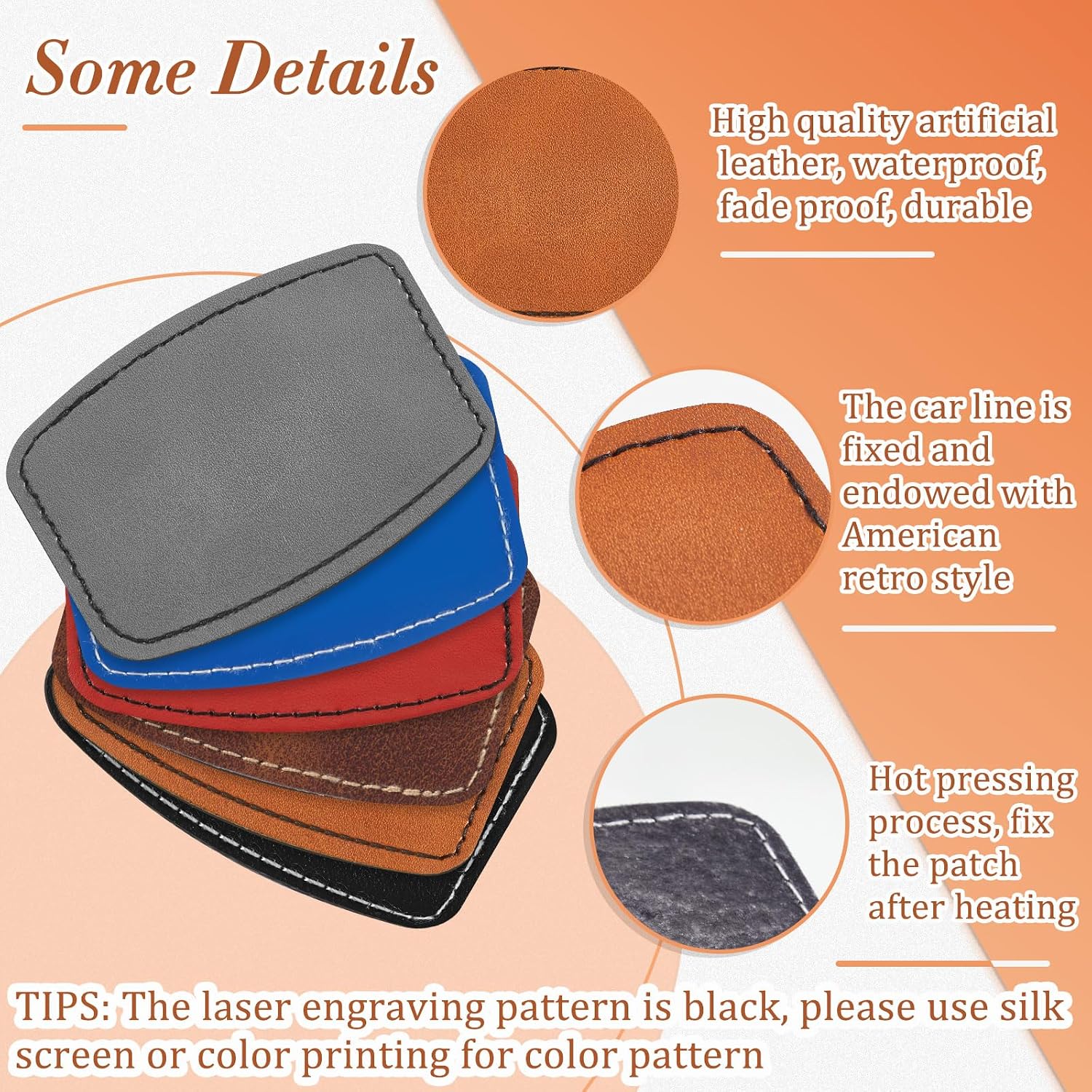 Dunzy 60 Pcs Blank Leatherette Hat Patches with Adhesive Rustic Rounded Rectangle Patch Faux Leather Patches for Hats Costumes Fabric Repair Sew Laser Supplies(Mixed Colors,2x3inch)