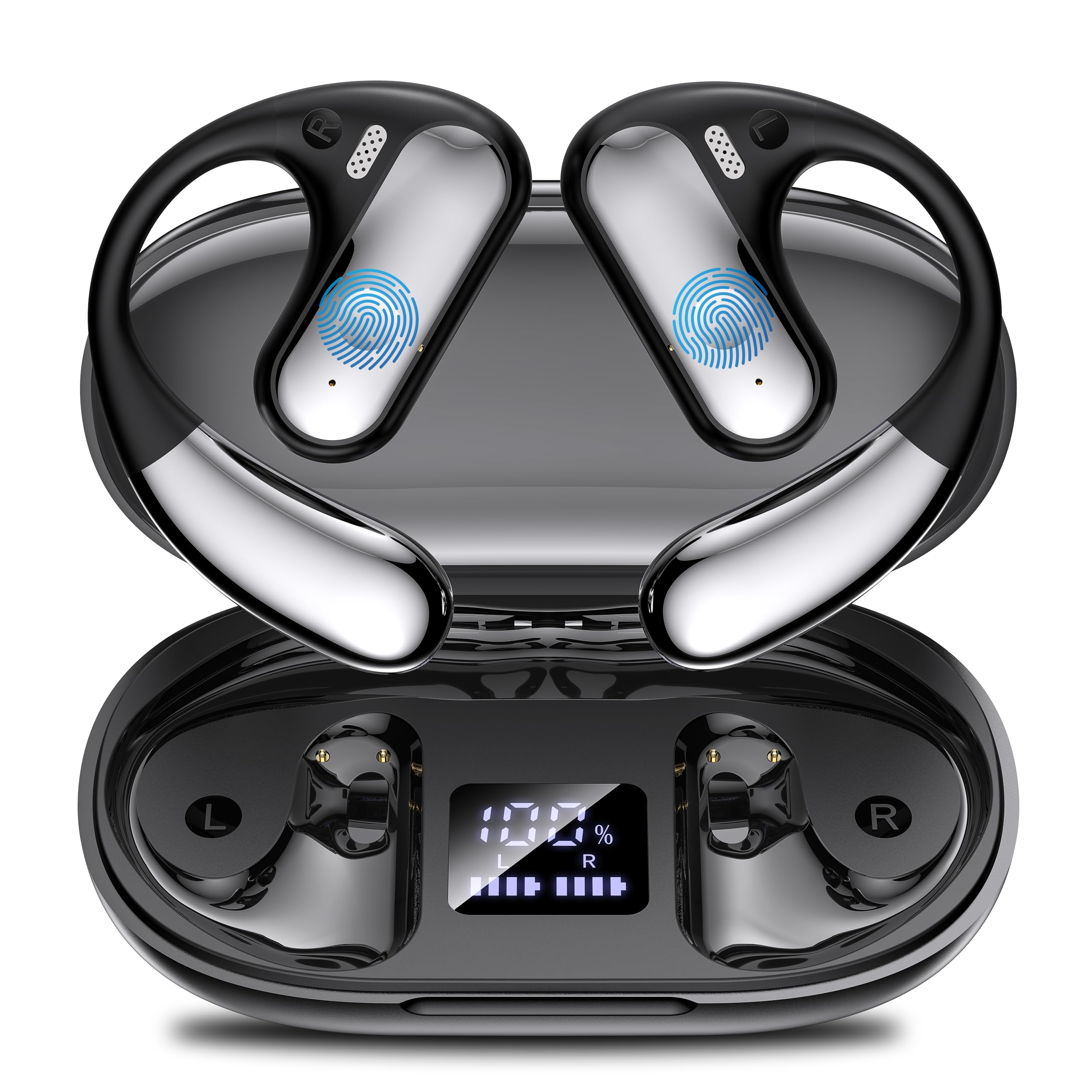 EUQQ Cuffie a Conduzione Ossea: Cuffie wireless Bluetooth 5.4 dal design aperto, Cuffie sportive Bluetooth wireless, 50 ore di Riproduzione, Progettate per lo sport