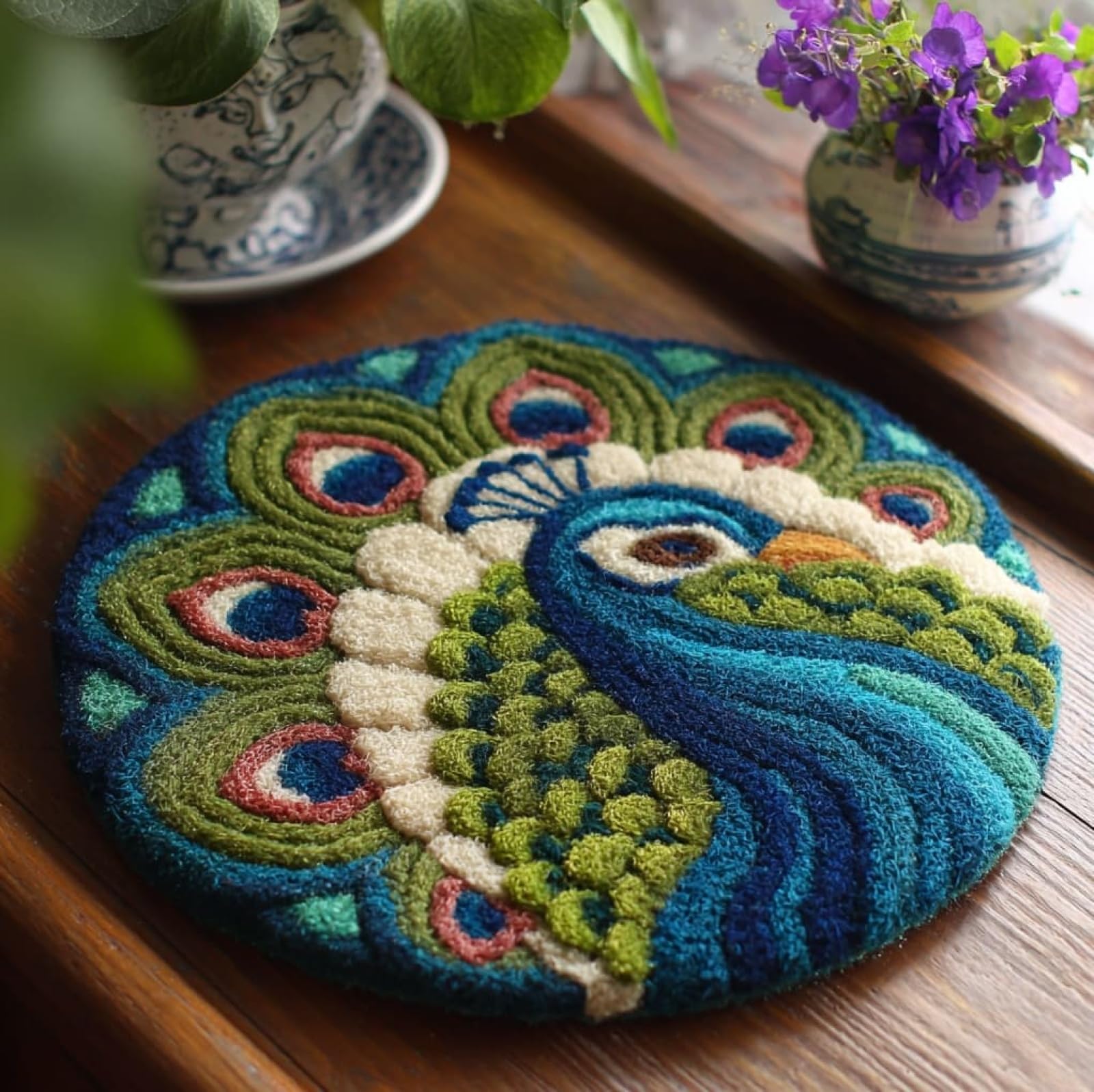WallustrioaW Latch Hook Kits for Adults,Animal Peacock,Rug Making Kit DIY Craft Latch Hook Rug Set Tapestry Cushion Pre-Printed Patterns,50x50cm