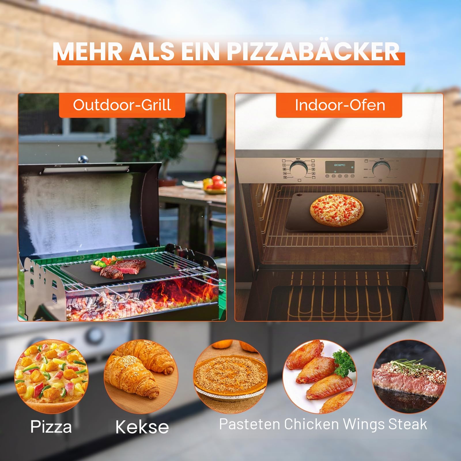 VEVOR Pizzastein Pizzastahl 406 x 368 x 6 mm, Pizzastahlplatte für den Ofen, Vorgewürzter Pizza-Backstein aus Q235-Kohlenstoffstahl mit Höherer Leitfähigkeit für Restaurants, Cafés, Straßenläden