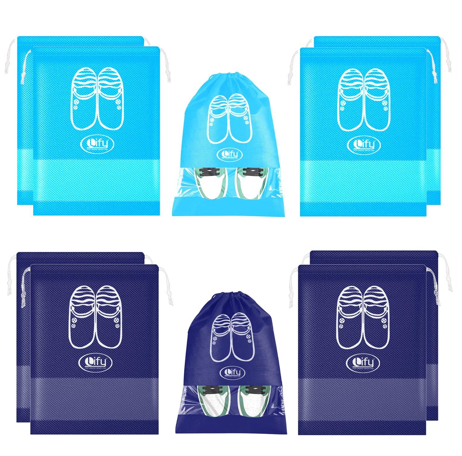 Portable Travel Shoe Bags Shoe Organizer Space Saving Storage Bags- 10 Piece Pack (Aqua Blue 5 Pcs + Navy Blue 5 Pcs, 16 X 12'' Inches)-image-11
