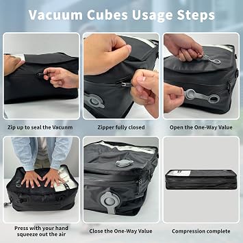 Reusable Compression Packing Cubes With Pump for Men/Women Business Travel,Professional IPX8 Vacuum Bags for Packing Organizers,Packing Cubes for 20inch Suitcases Luggage for Business(No Pump)