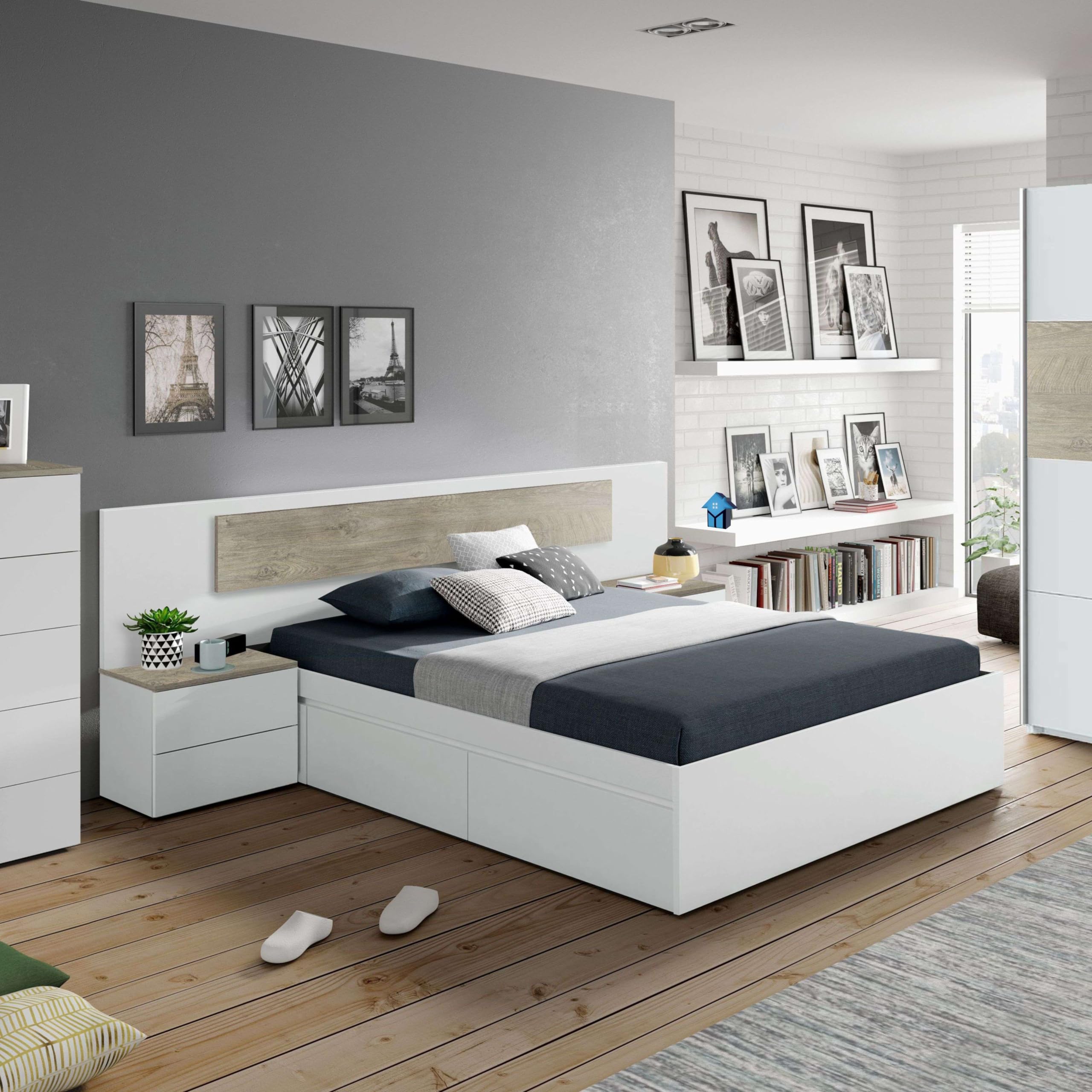 Miroytengo Cama de Matrimonio Honeymoon Dormitorio con 4 Cajones Estilo Contemporáneo en Color Blanco Artik 150x190 cm