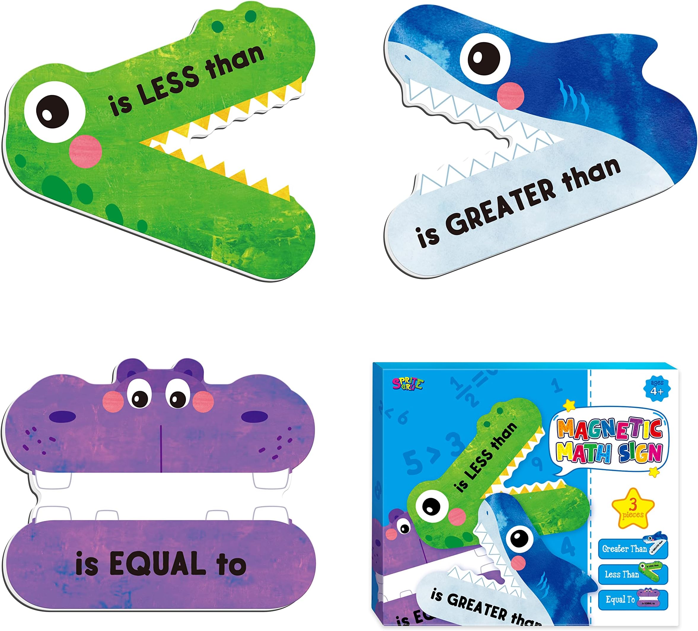 3 Magnetic Math Signs - Greater Than/Less Than/Equal to Math Demonstration Tool for Teacher, School & Classroom Supplies