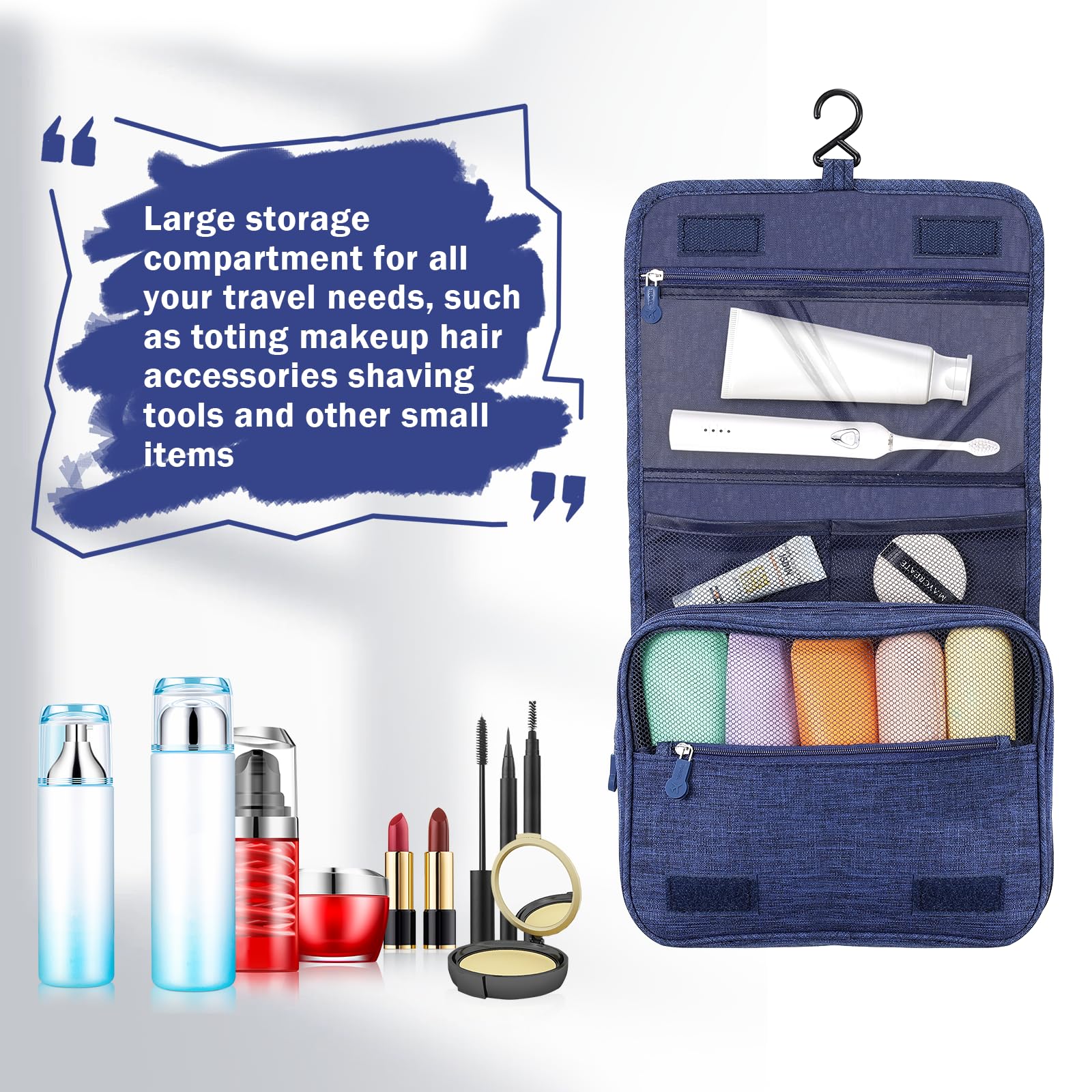 AiQInu Beauty Case da Viaggio, Borsa da toilette da viaggio per Donna Uomo,impermeabile Beauty Case con Gancio per Appendere per Organizzare Oggetti Personali Accessori