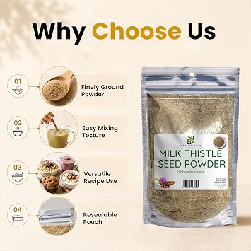Herb To Body Milk Thistle Seed Powder - Silybum Marianum, Finely Ground Milk Thistle Powder for Milk Thistle Tea, Cooking, Smoothies, and Culinary Use, Resealable Pouch 4oz
