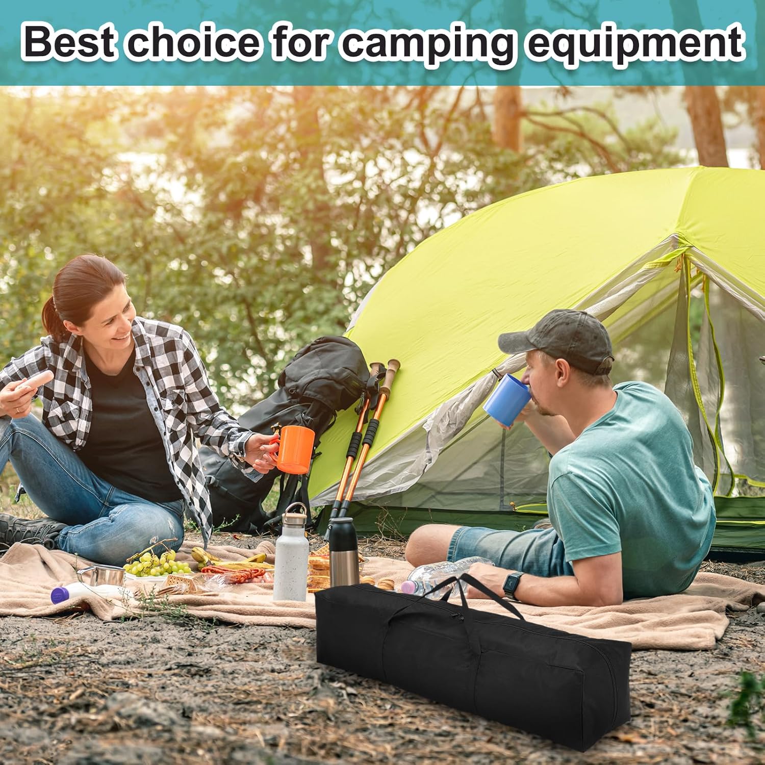 HARFINGTON Camping Chair Replacement Bag 51.2" x 7.9" Folding Chair Carry Bag Oxford Cloth Storage Tent Bag with Handle Strap for Travel Outdoor Camping Sports, Black