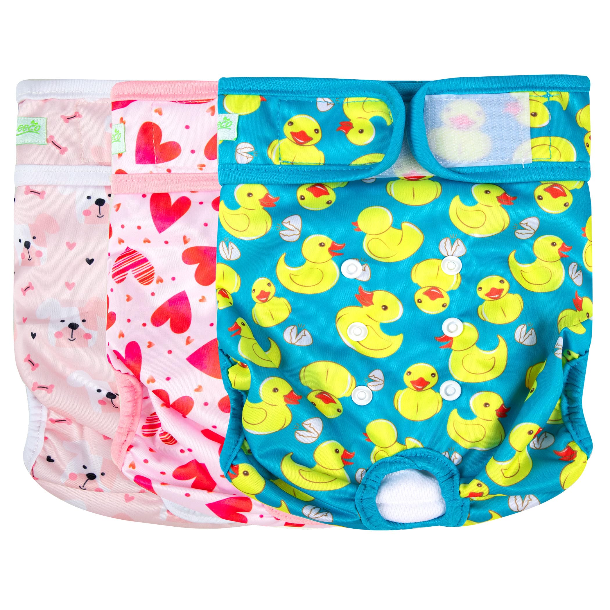 Photo 1 of wegreeco Washable Female Dog Diapers Highly Absorbent Reusable Diapers for Dog in Heat Period, 3 Pack (Yellow Ducks, Medium)