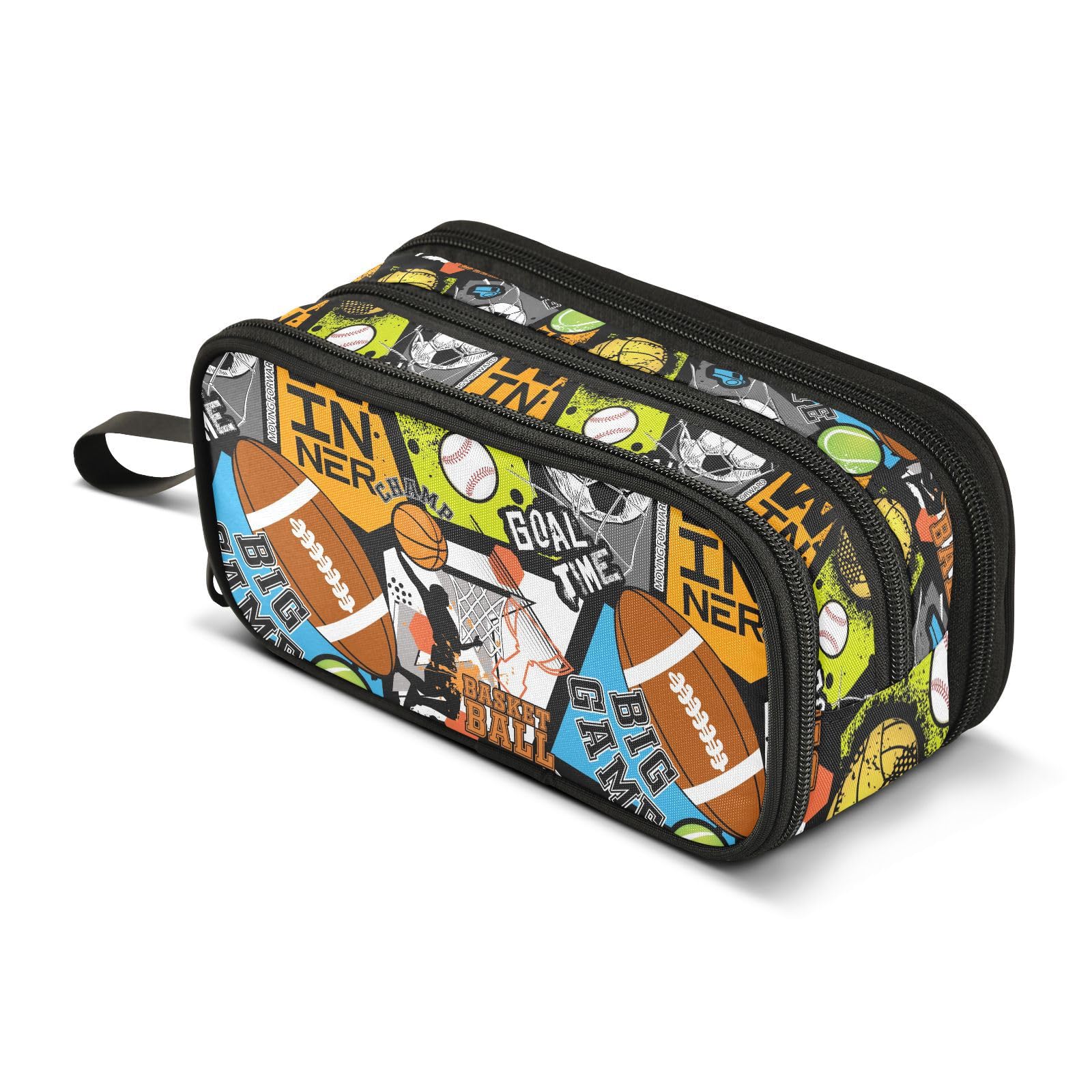 ZAZYXTJ Ball Large Capacity Pencil Case 3 Compartment Pen Pouch Storage Canvas Makeup Bag for School Office Teen Girl Boy Men Women