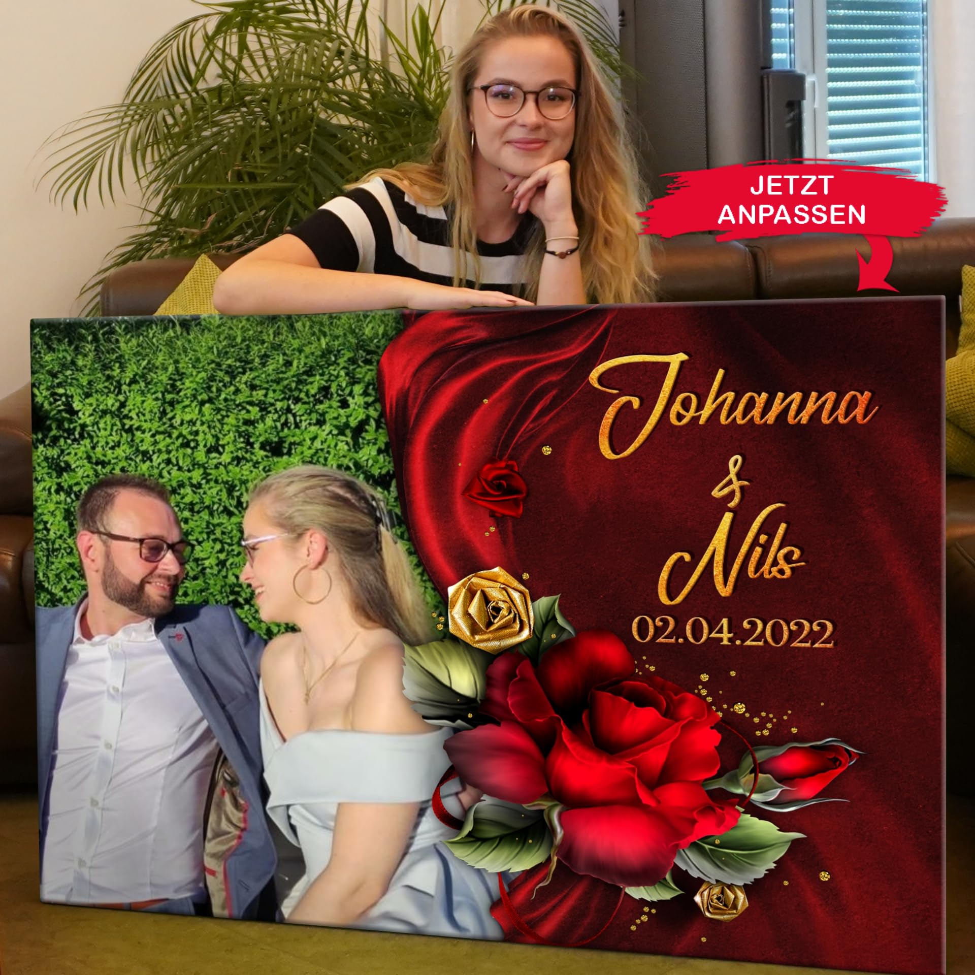 Liebesleinwand | Leinwand mit Foto, Namen und Datum | Wandbild gestalten eigenes Foto, Jahrestag Geschenk für Frauen und Männer | Geschenk der Liebe